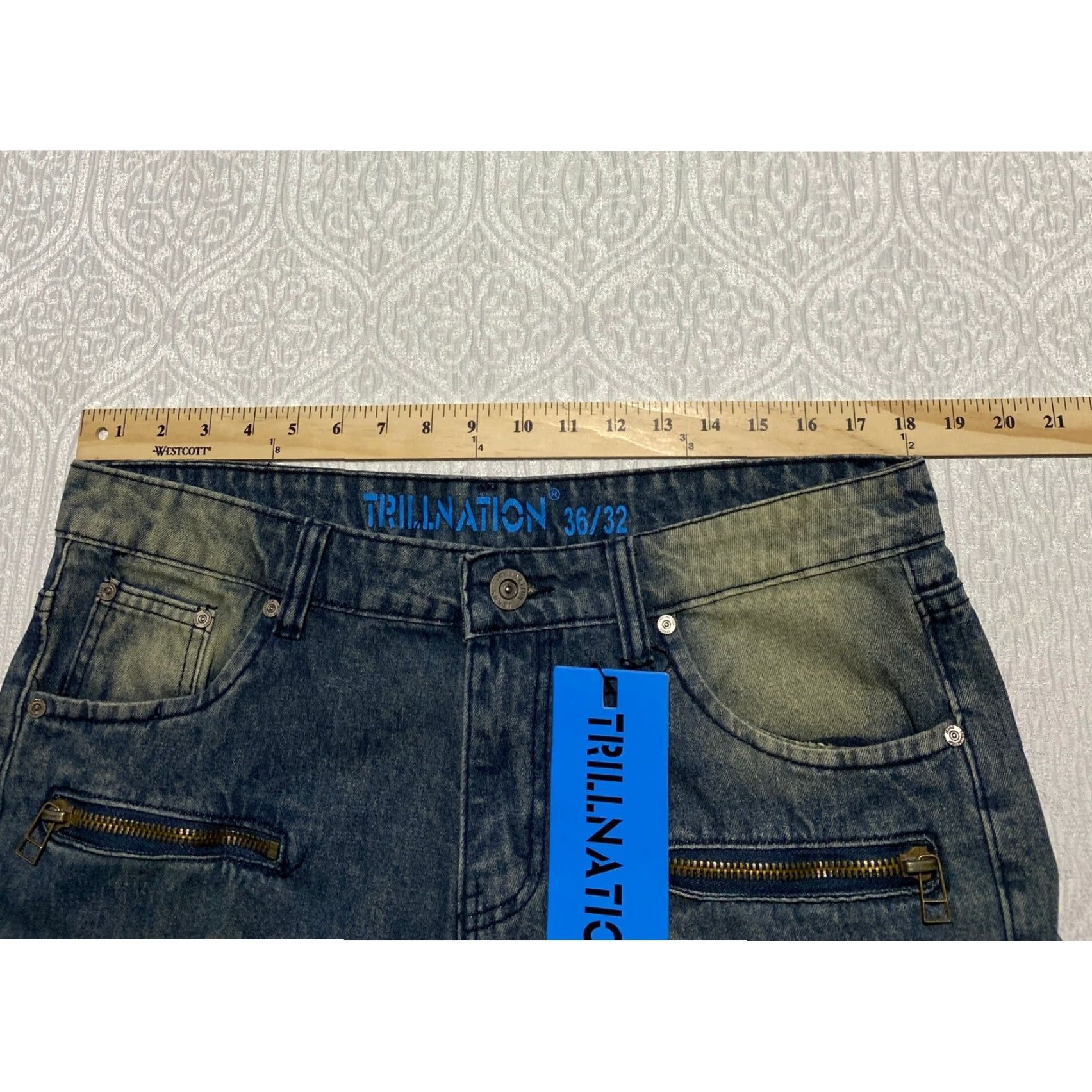 Denime Trillnation Jeans Mens Size 36x32 Blue Denim Distressed Ripped Biker Moto Slim Fit 5-Pocket Denim Pants Size US 36 / EU 52 - 6 Thumbnail