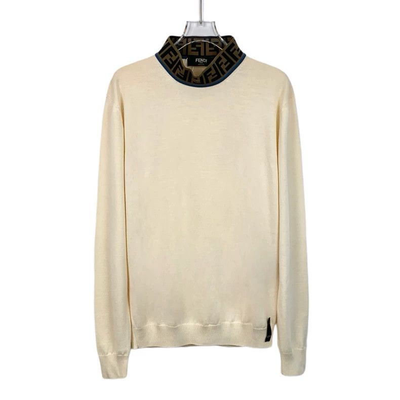 Fendi FENDI Beige Collar Logo Monogram Long Sleeve Knit Top Size US M / EU 48-50 / 2 - 1 Thumbnail