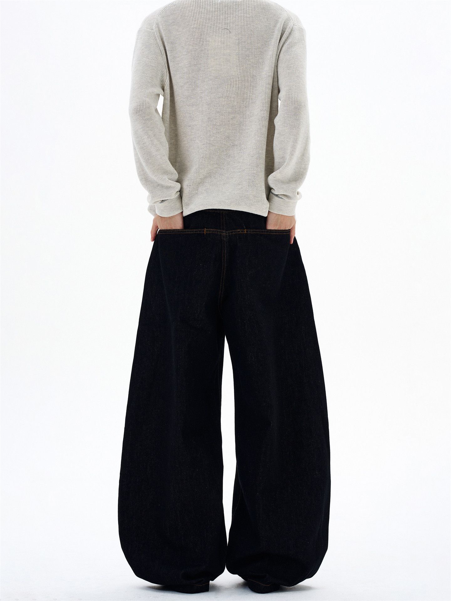 Japanese Brand Men's Black Loose Straight-Leg Washed Curved-Cut Jeans Size US 32 / EU 48 - 5 Thumbnail