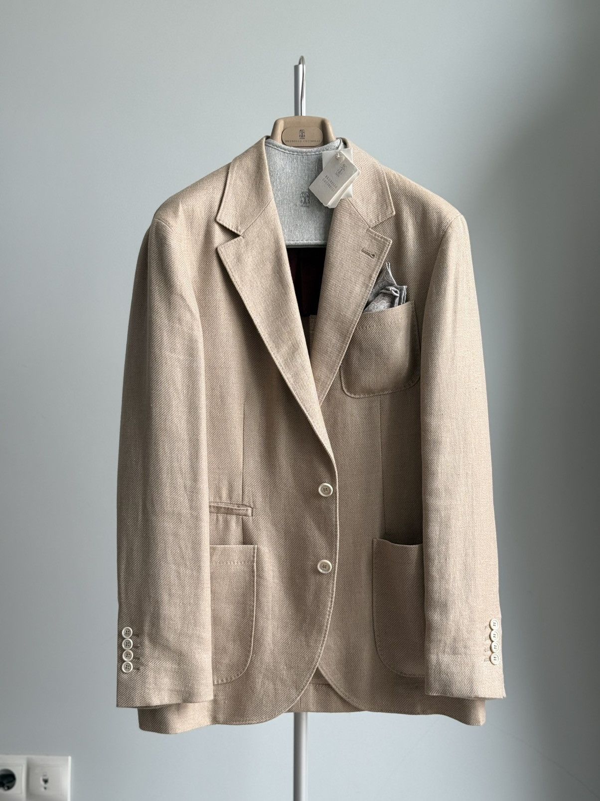 Brunello Cucinelli NWT Brunello Cucinelli Wool Linen Silk Beige Blazer Mens 50 Size 40R - 4 Thumbnail