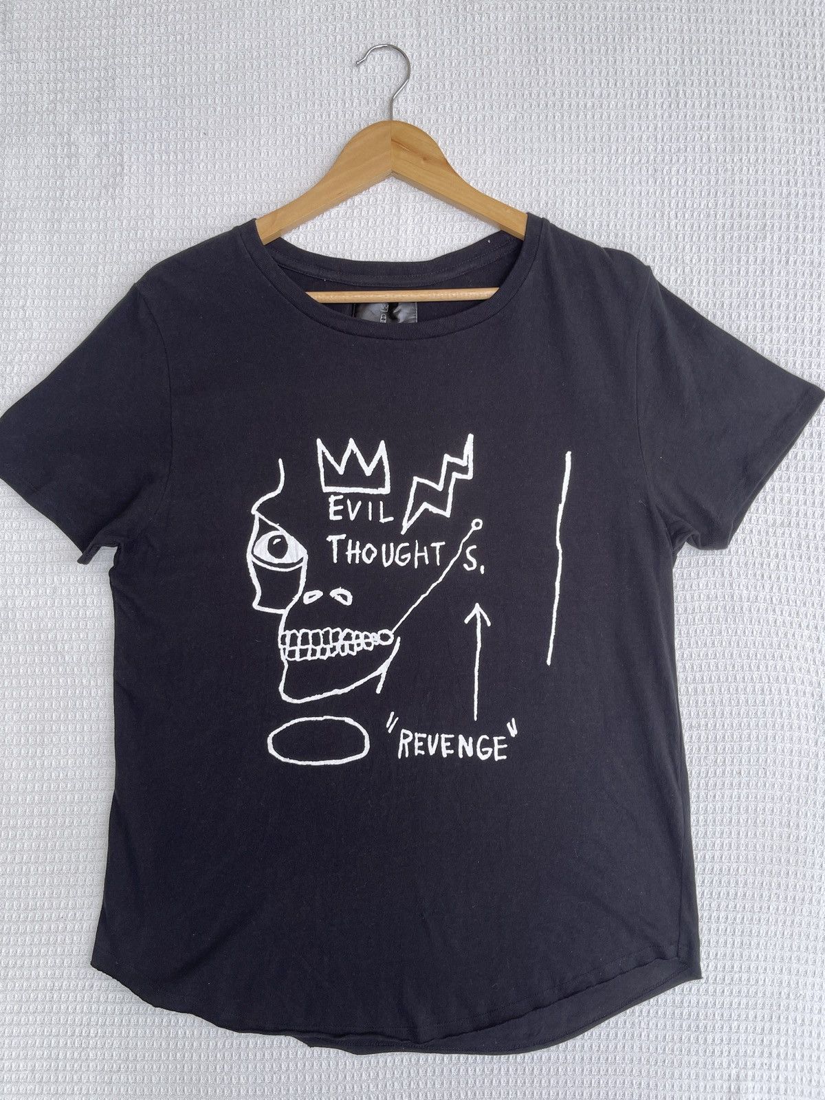 Jean-Michel Basquiat Last Drop🔥Vtg Jean Michel Basquiat Evil Thought Revenge Tee Size M / US 6-8 / IT 42-44 - 7 Thumbnail