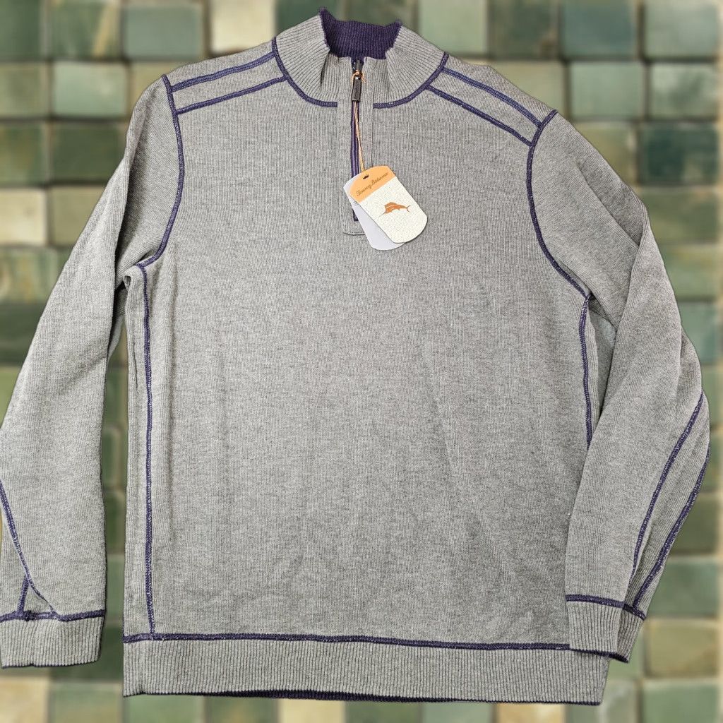 Tommy Bahama Tommy Bahama Sweater Mens Large Gray Purple Quarter Zip Reversible Pullover Size US L / EU 52-54 / 3 - 1 Thumbnail