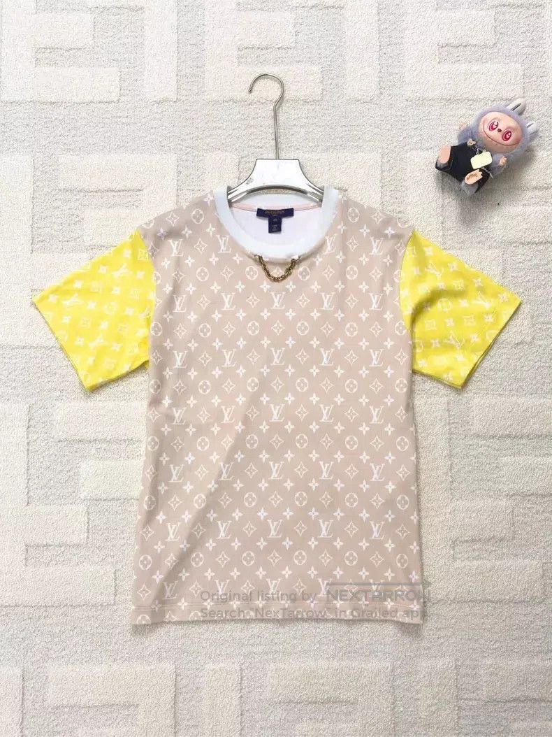 Louis Vuitton Louis Vuitton Pink full logo color block round neck short Size XS / US 0-2 / IT 36-38 - 1 Thumbnail