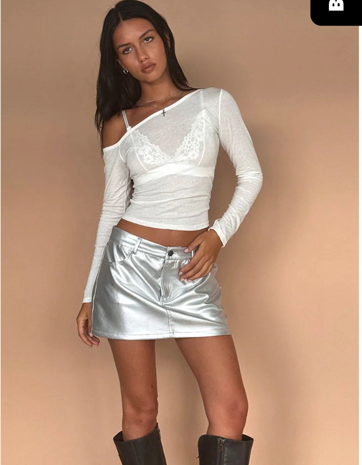 Other Motel Silver Faux Leather Mini Skirt for Night Out NWT Size 27" / US 4 / IT 40 - 1 Thumbnail