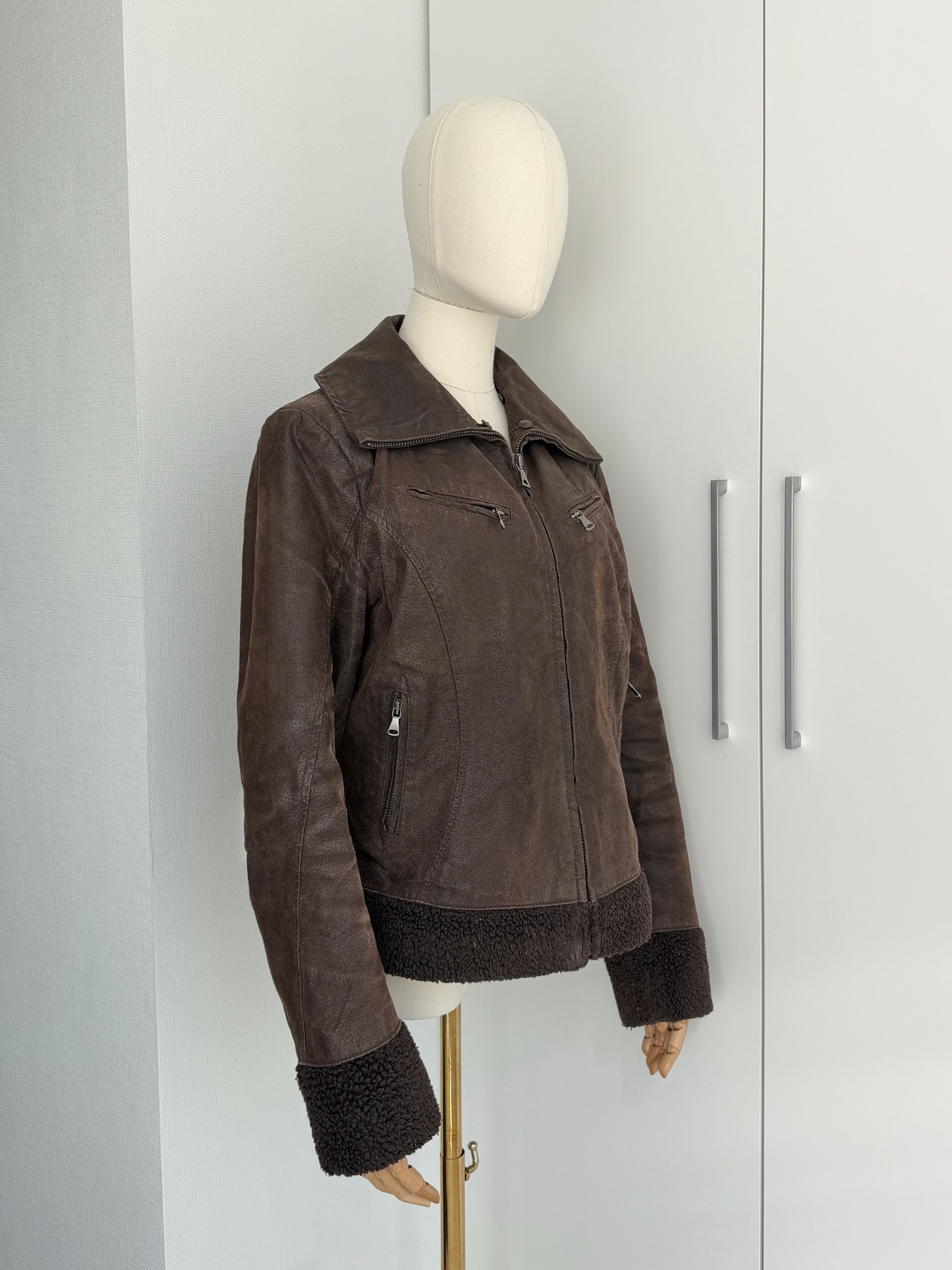Genuine Leather Vintage Brown Suede Aviator Jacket Women Size L Zip Y2K Size L / US 10 / IT 46 - 2 Thumbnail