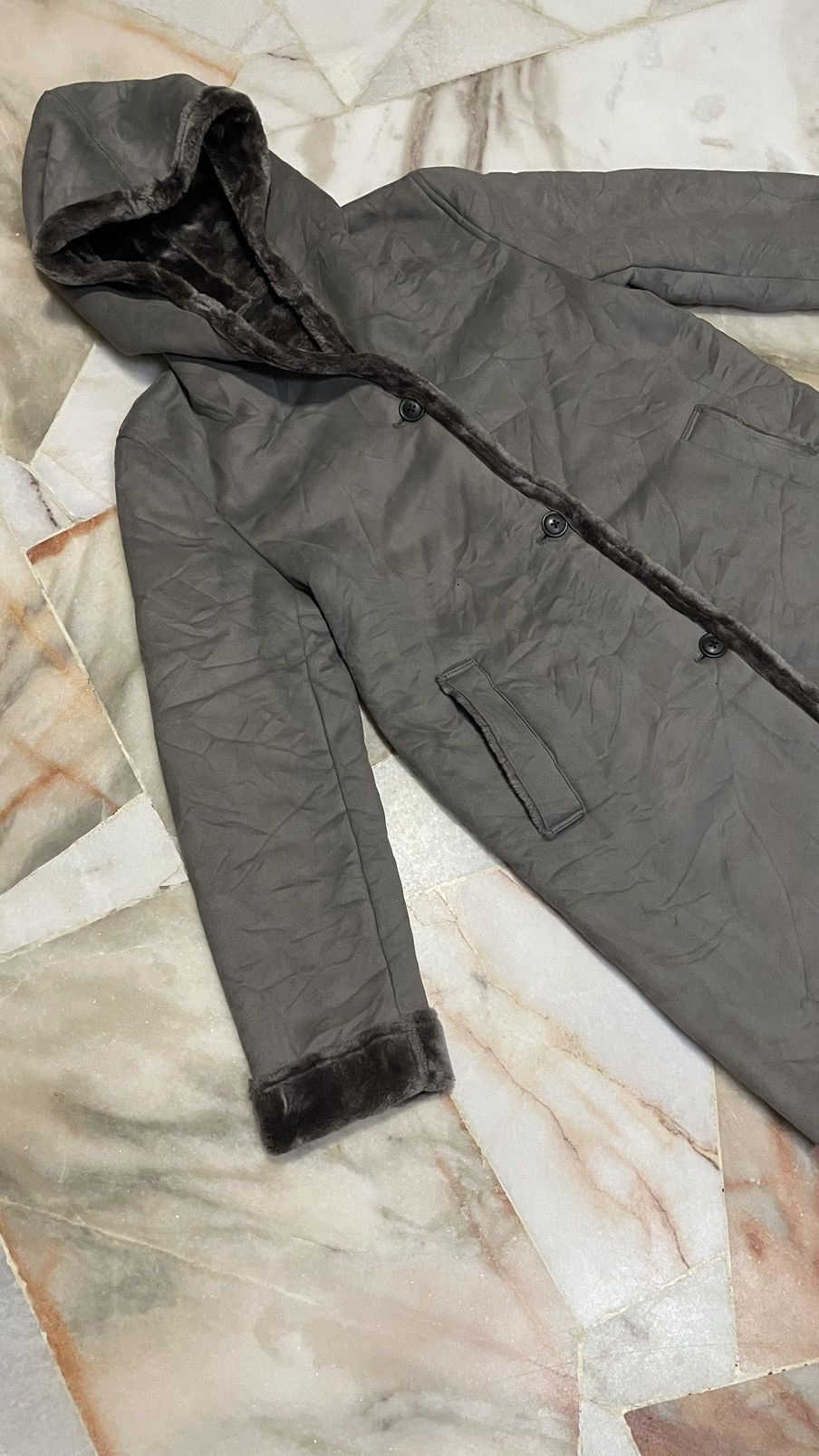 FAUX SHEARLING HOODED COAT