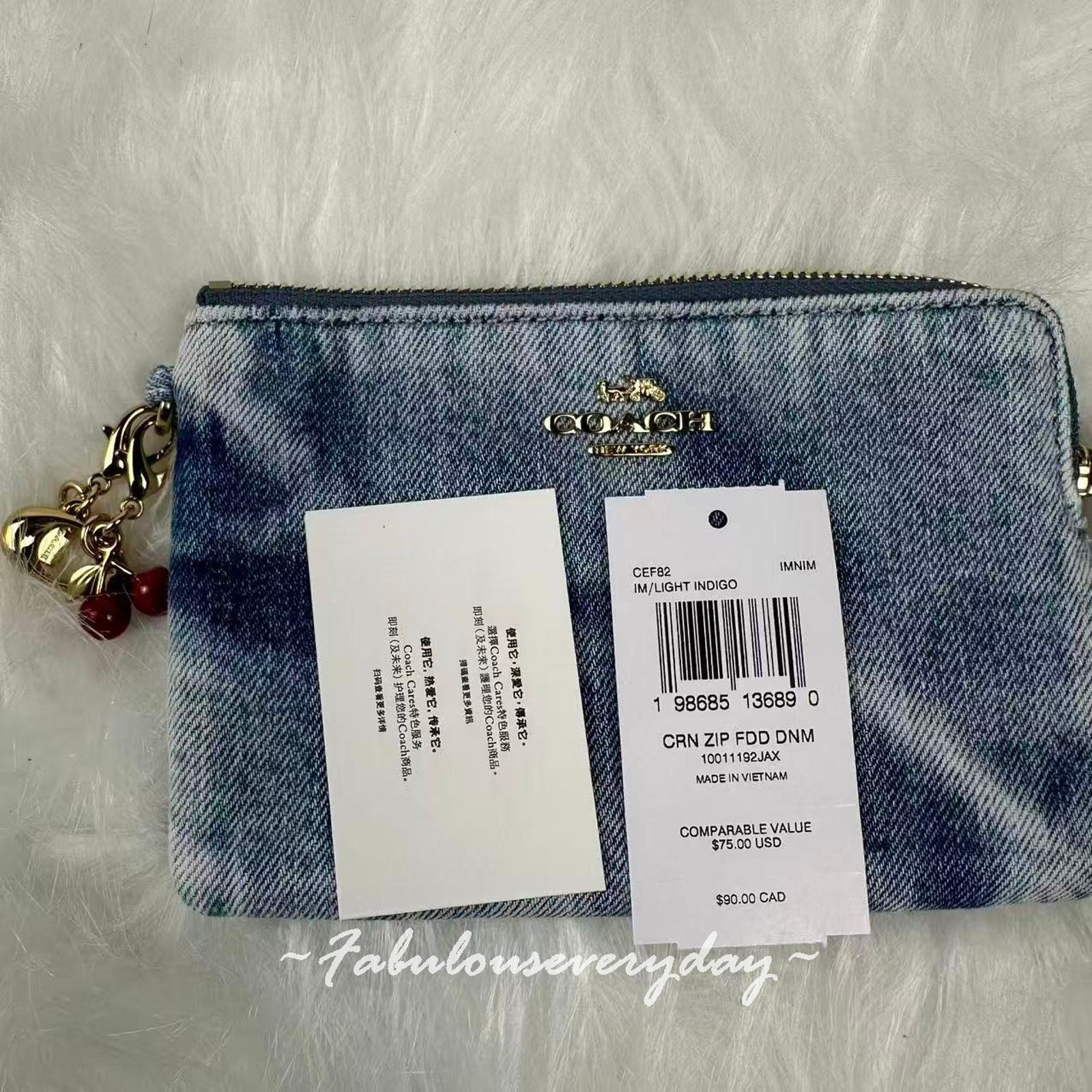 Coach Coach Corner Zip Wristlet Loved Denim Charms Light Indigo Size ONE SIZE - 3 Thumbnail