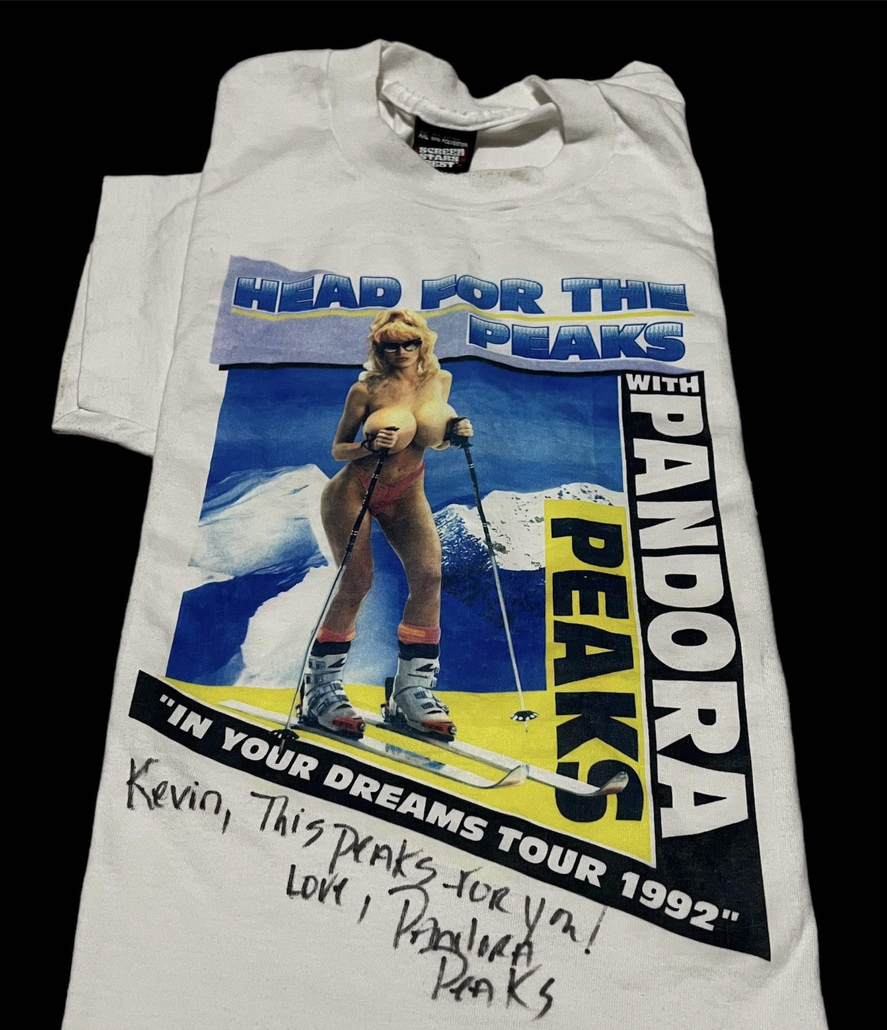 image of Vintage Head For Peaks Signed Pandora Peaks Playboy Stripper in White, Men's (Size 2XL)