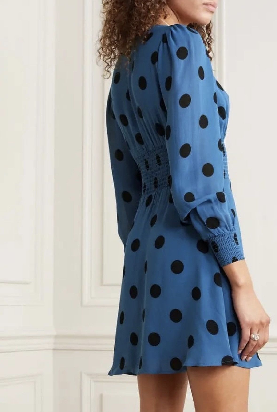 Reformation Reformation Alani Shirred Polka-Dot Georgette Mini Dress Size XS / US 0-2 / IT 36-38 - 4 Thumbnail