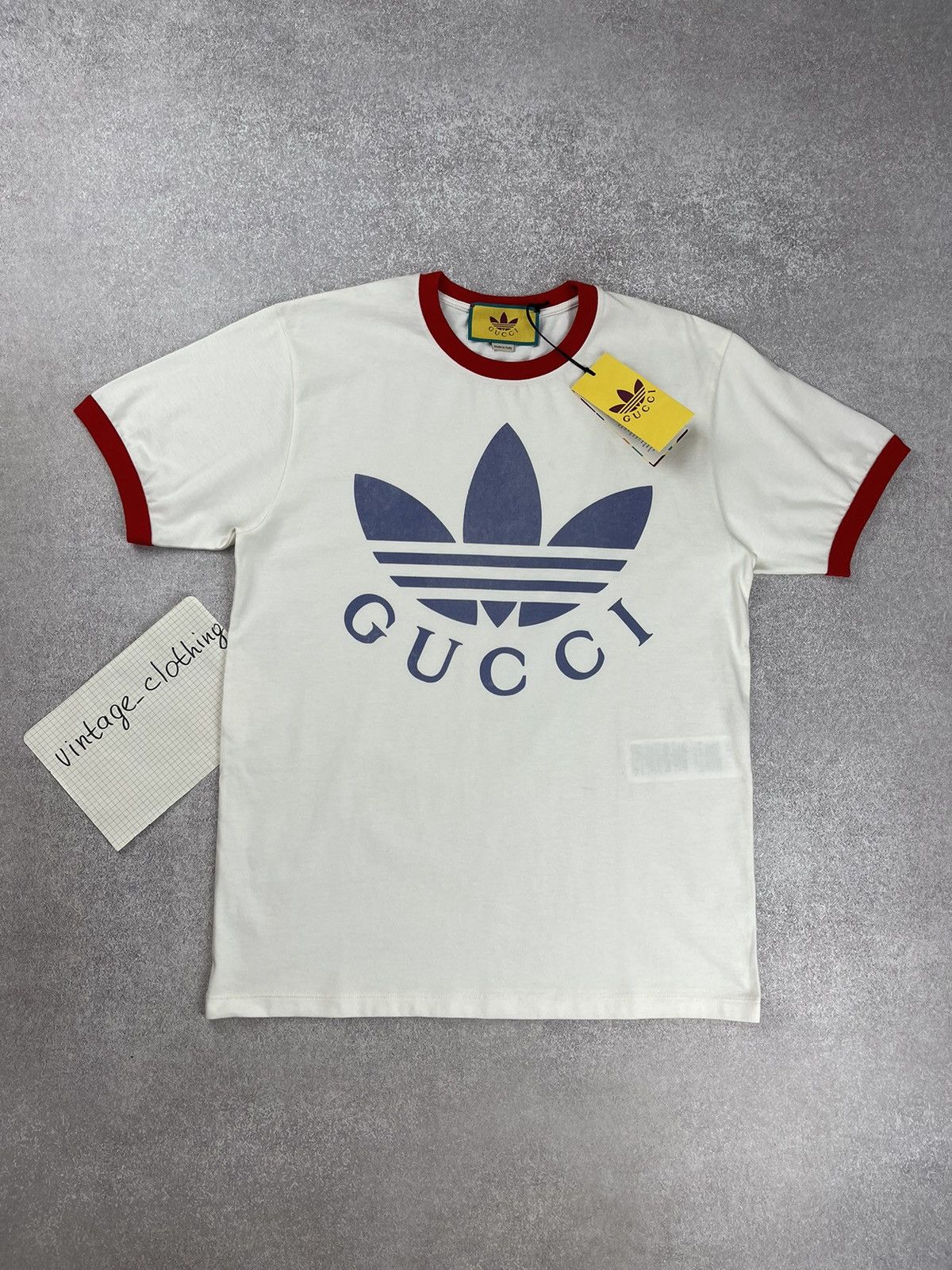 Adidas × Gucci Gucci x Adidas Cotton Jersey T-Shirt White/Red Unisex Size US S / EU 44-46 / 1 - 1 Thumbnail