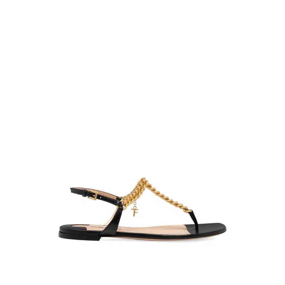 o1loc1c0225 W3359 Leather Thong Sandals in Black