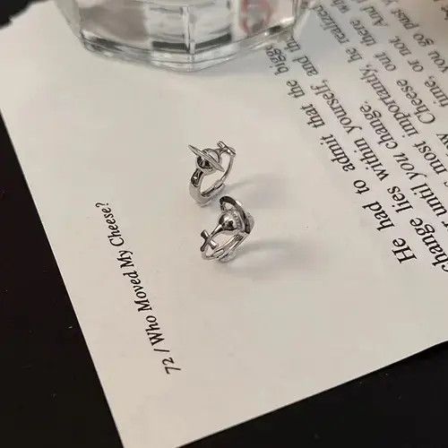 mewt Silver Color Korean Cross Cosmic Planet Saturn Stud Earrings Size ONE SIZE - 2 Thumbnail