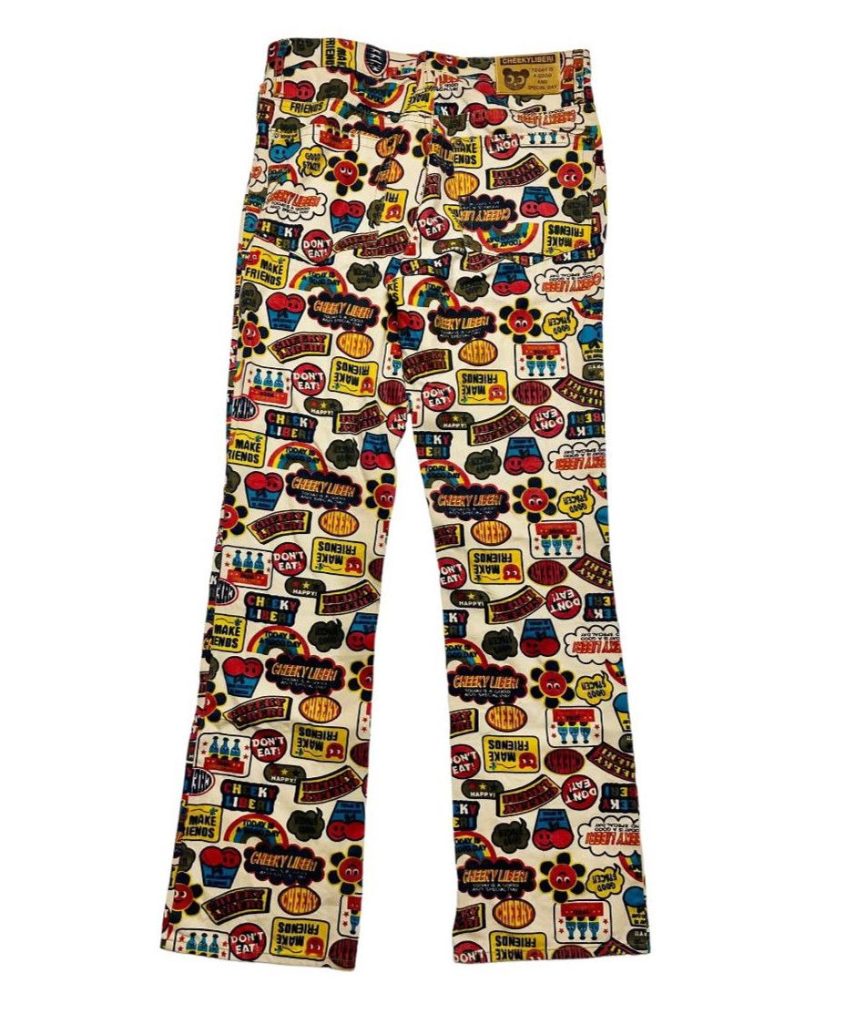 Japanese Brand Vintage Y2K CHEEKYLIBERI Pop Art Emoji AOP Jeans Pants Size 28" / US 6 / IT 42 - 2 Thumbnail