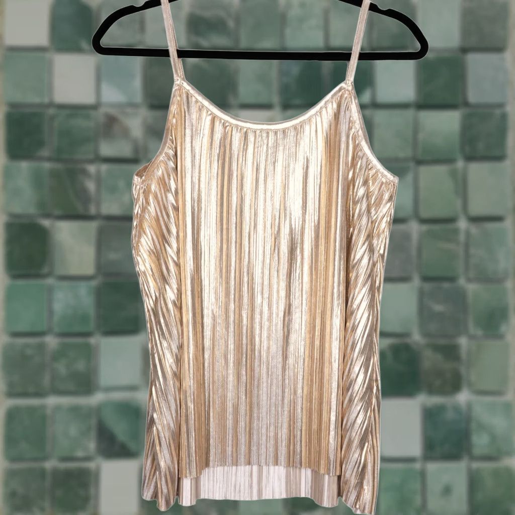 H&M H&M Womens Pleated Tank Top Size Small Metallic Gold Camisole Spaghetti Strap Sleeveless Pocket? Size S / US 4 / IT 40 - 1 Thumbnail