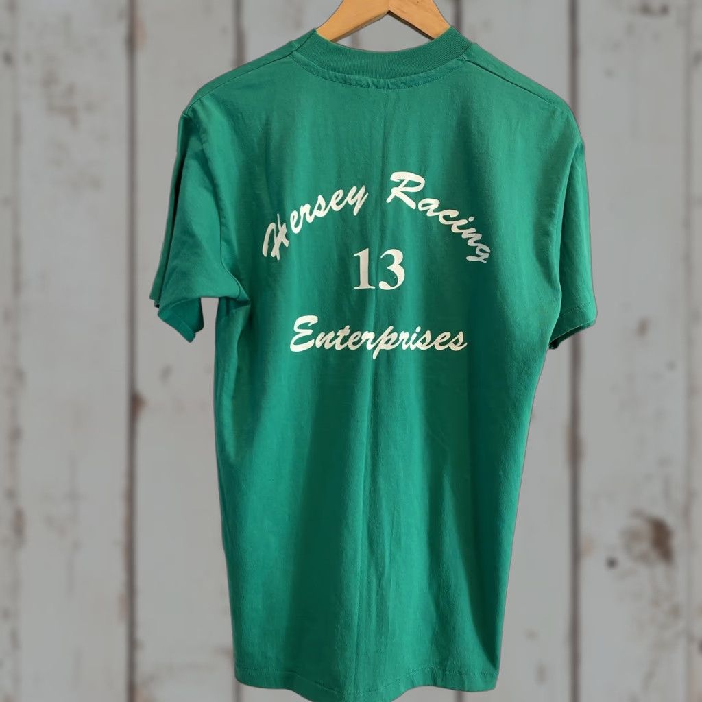 Vintage VINTAGE Mens Large Hersey Racing Enterprises Green Single Stitch Shirt Car 90s SS Crew Neck Womens/Mens Size US L / EU 52-54 / 3 - 1 Thumbnail