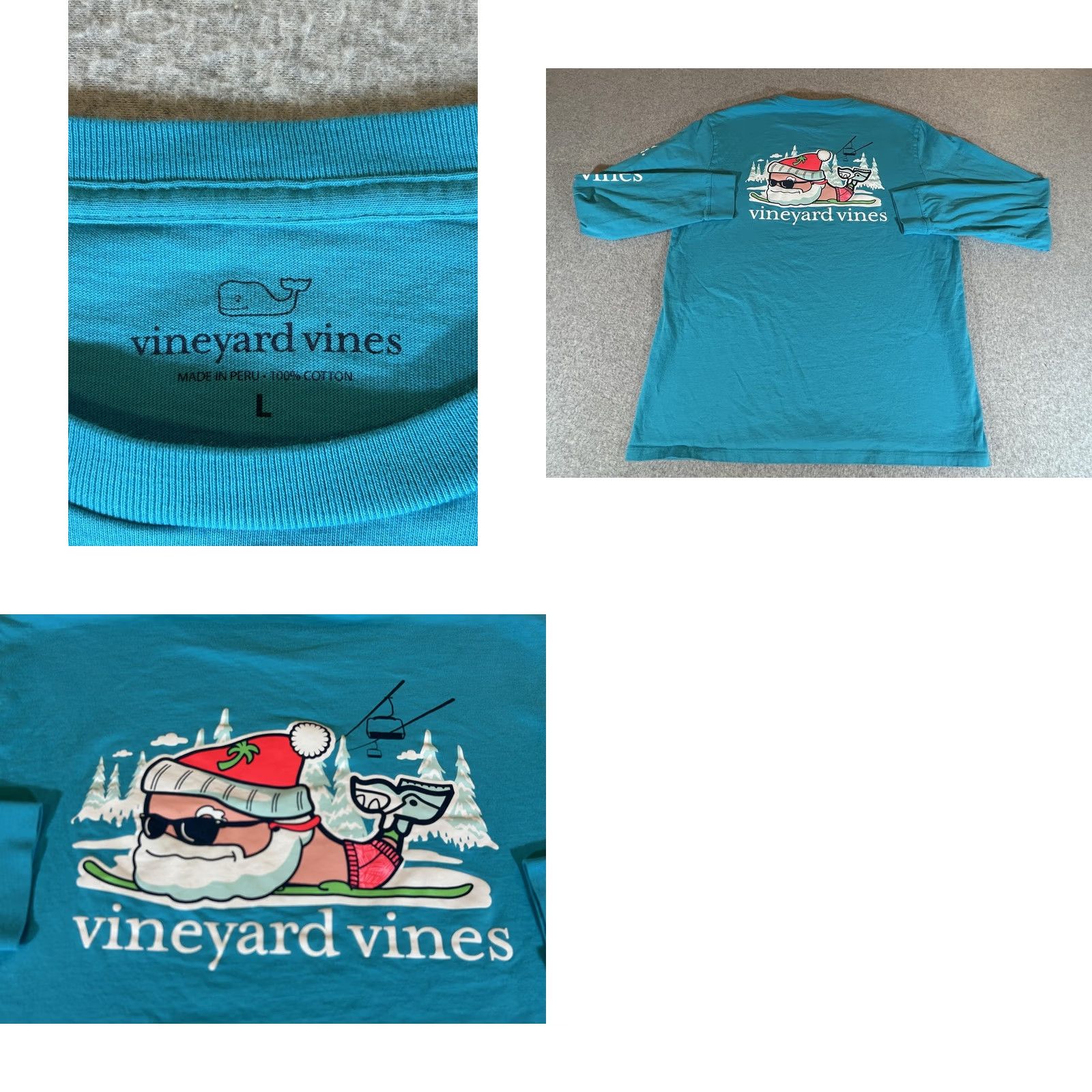 Vineyard Vines Vineyard Vines Shirt Mens Large Teal Long Sleeve Graphic Pocket Santa Whale Christmas Ski Holiday Winter Crew Neck Size US L / EU 52-54 / 3 - 8 Thumbnail