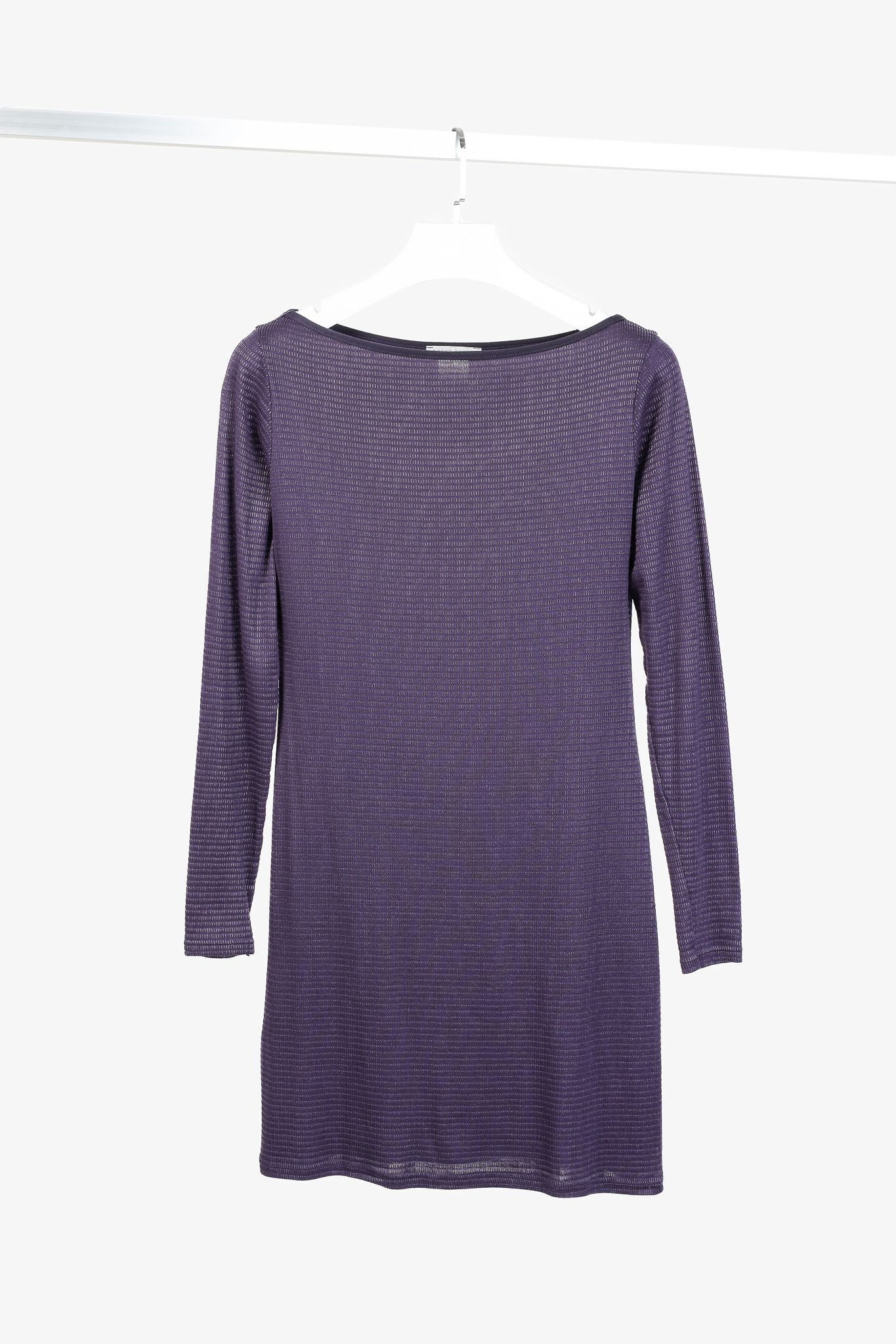 Sarah Pacini Purple Boatneck Textured Long-Sleeve Dress