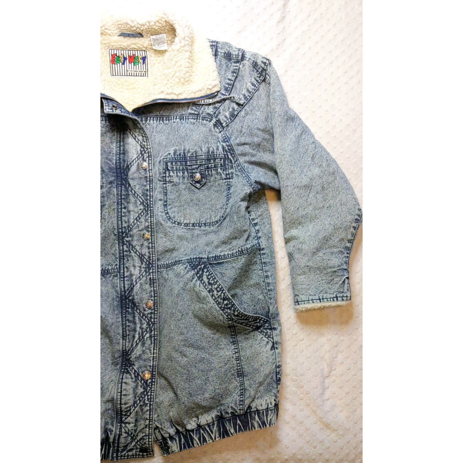 Vintage VINTAGE East West Denim Jacket Women Medium Blue Panda Sherpa Lined Acid Stonewash Long Sleeve Jacket Size M / US 6-8 / IT 42-44 - 2 Thumbnail