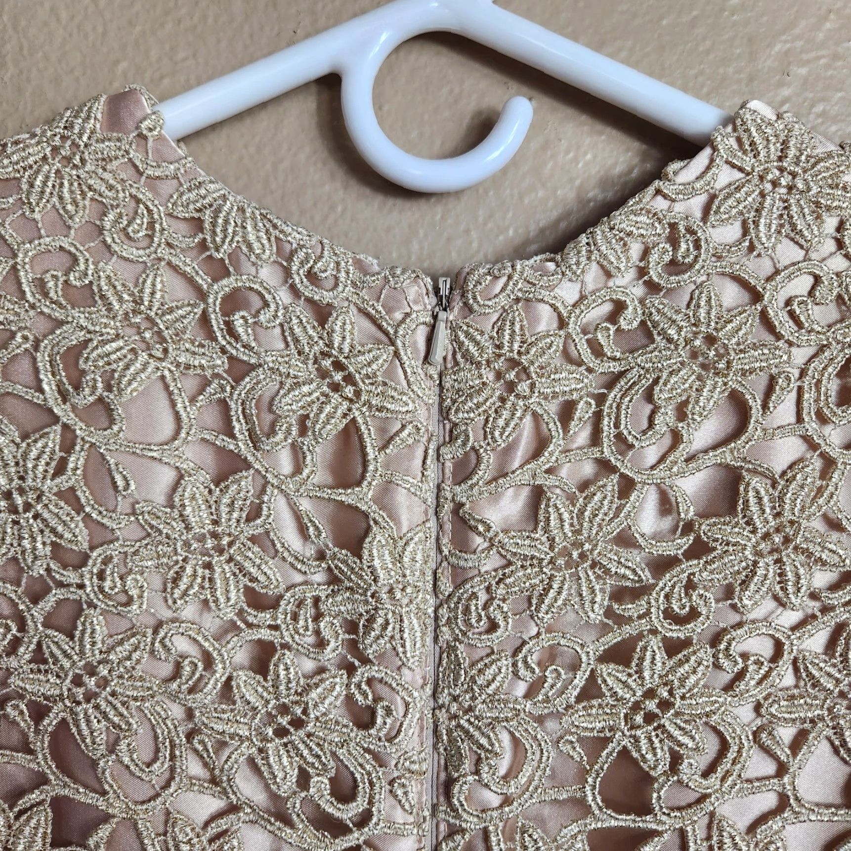 Jessica McClintock VINTAGE Jessica McClintock Champagne Satin Crochet Lace Overlay Evening Dress 12 Size XL / US 12-14 / IT 48-50 - 4 Thumbnail