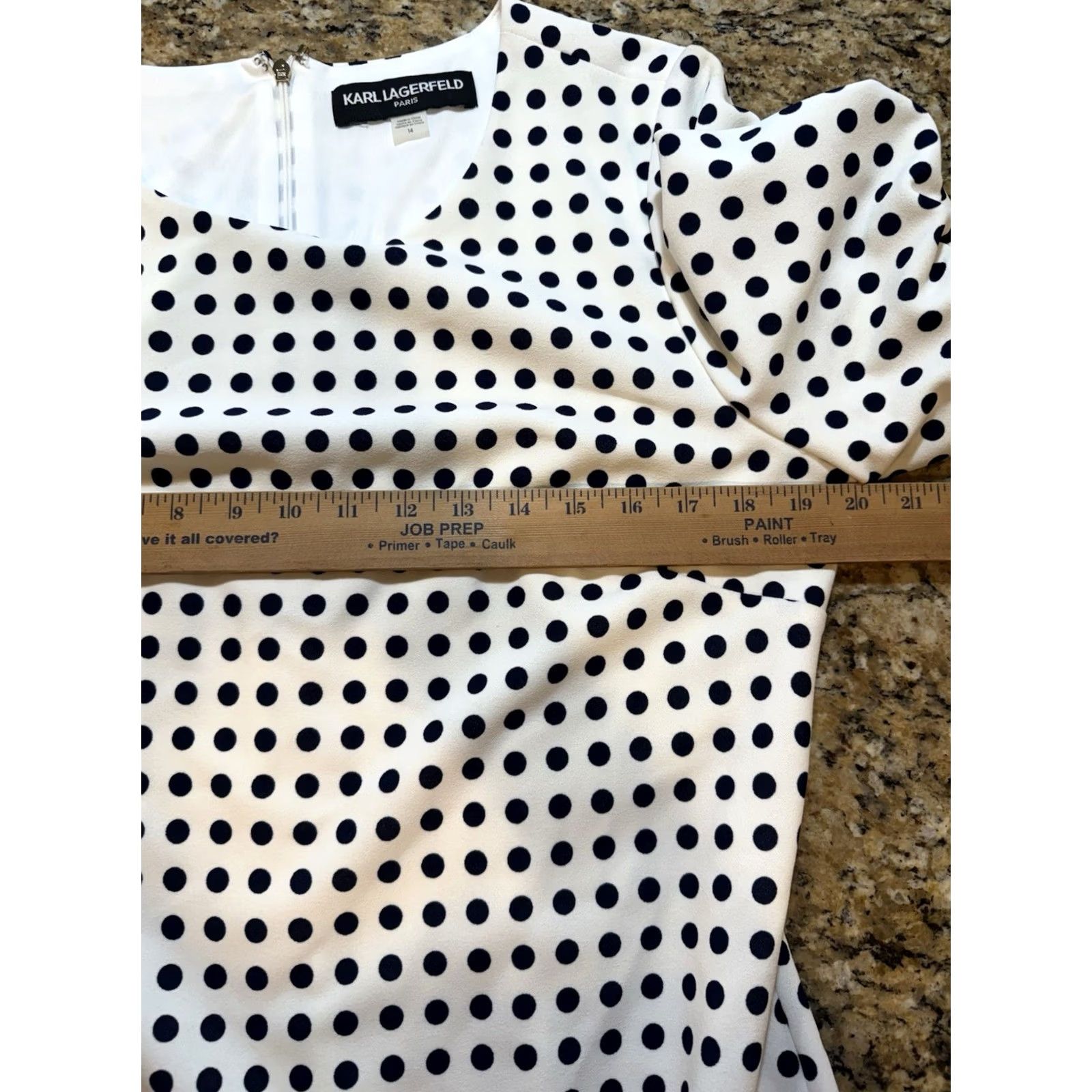 Karl Lagerfeld Karl Lagerfeld Paris Women’s Dress Polka Dot Puff Sleeve Knee Length White Navy sz 14 Womens Size XL / US 12-14 / IT 48-50 - 6 Thumbnail