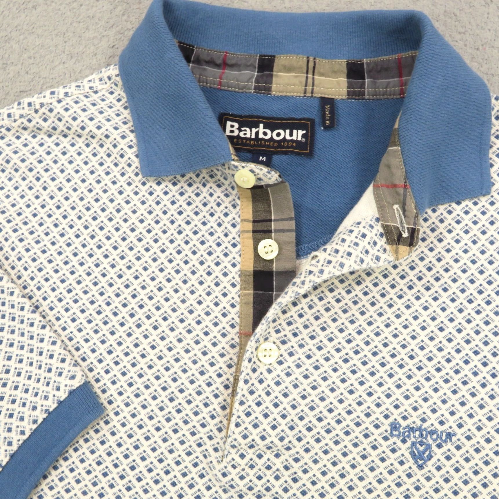 Barbour Barbour Polo Shirt Mens Medium Blue White Diamond Pattern Check Placket Designer Size US M / EU 48-50 / 2 - 2 Thumbnail
