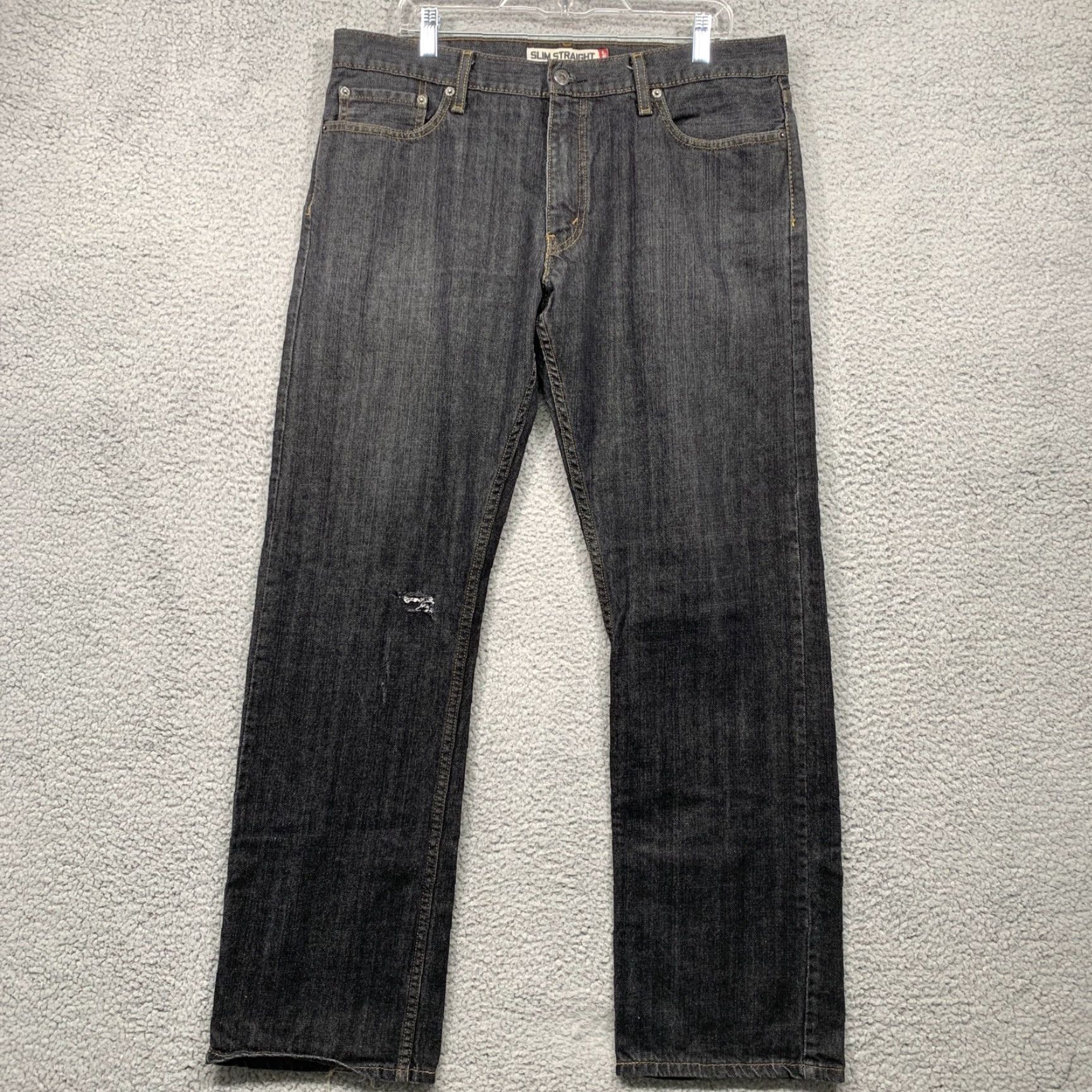 Levi's Levi Strauss Levi's 514 Slim Straight Jeans Mens 37X32 Heather Black Denim 5-Pocket Design Regular Slim Jeans Mens Size US 37 - 2 Thumbnail