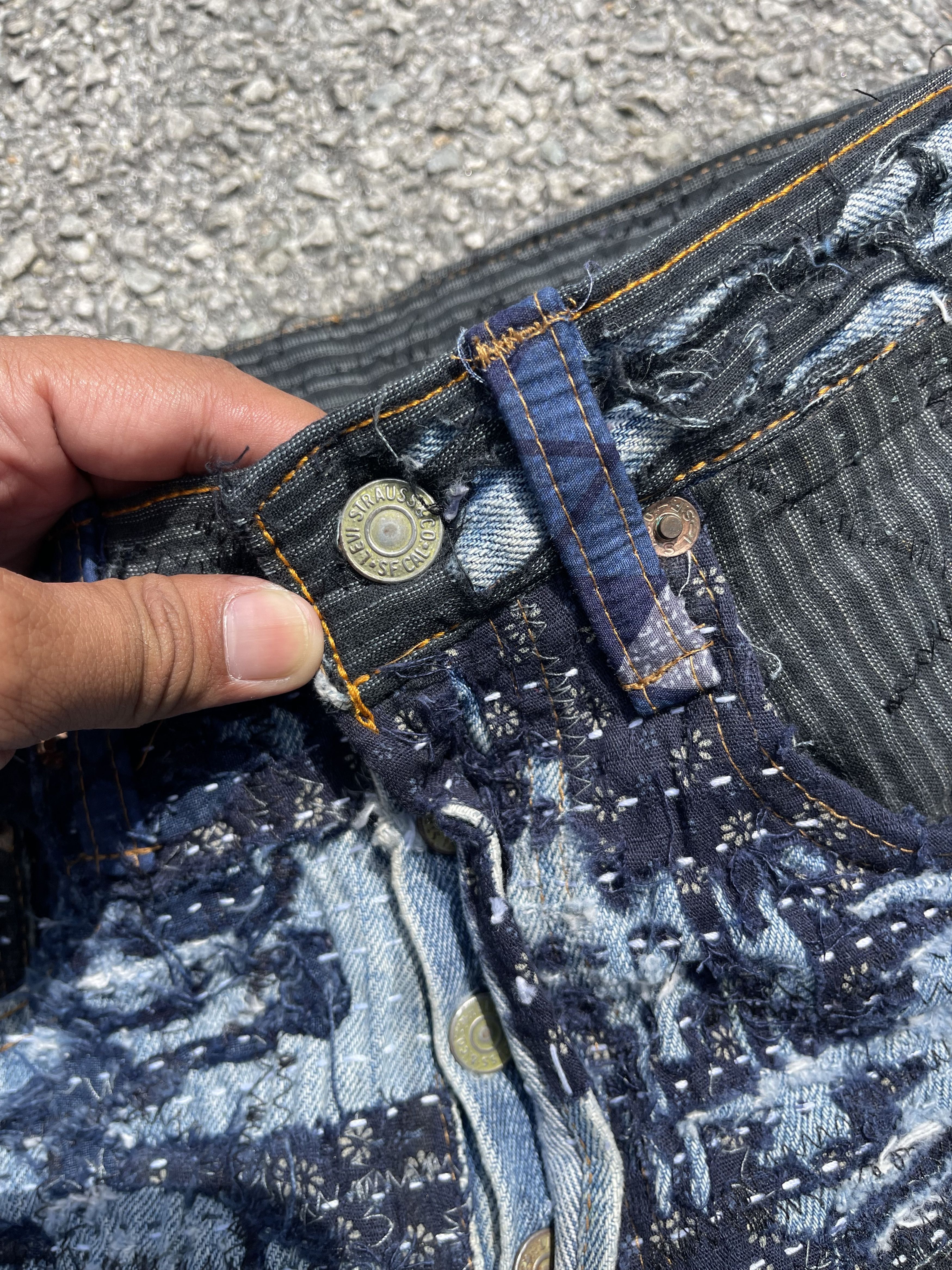 Le Grande Bleu (L.G.B.) × Levi's Vintage Clothing × Vintage Vtg Levis Custom Sashiko Boro Kapital Style Single Number Size US 29 - 6 Thumbnail
