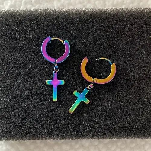 Jewelry × Vintage Titanium Steel Cross Dangle Drop Earrings for Men Women Size ONE SIZE - 4 Thumbnail