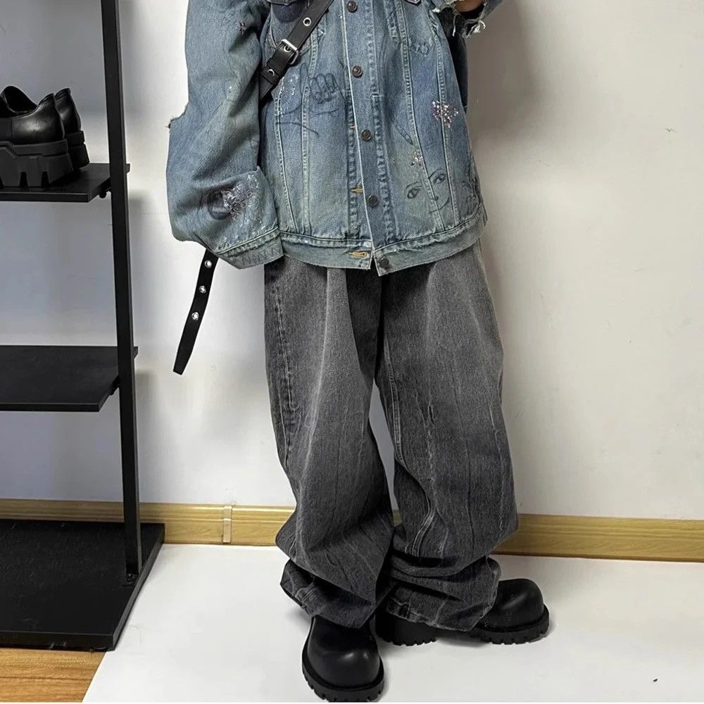 Jean × Vintage Black Washed Damage Baggy jeans y2k 90’s retro style Size US 32 / EU 48 - 8 Thumbnail