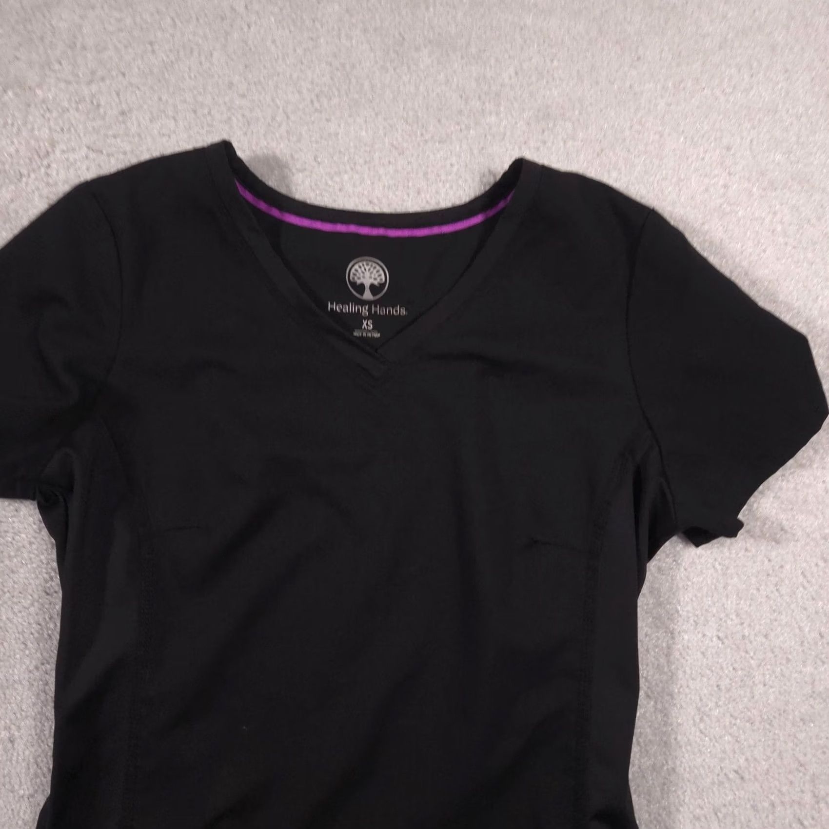 Vintage Healing Hands Scrub Top Womens XS Black V Neck Studded Pocket Medical Nursing Shirt Size XS / US 0-2 / IT 36-38 - 4 Thumbnail