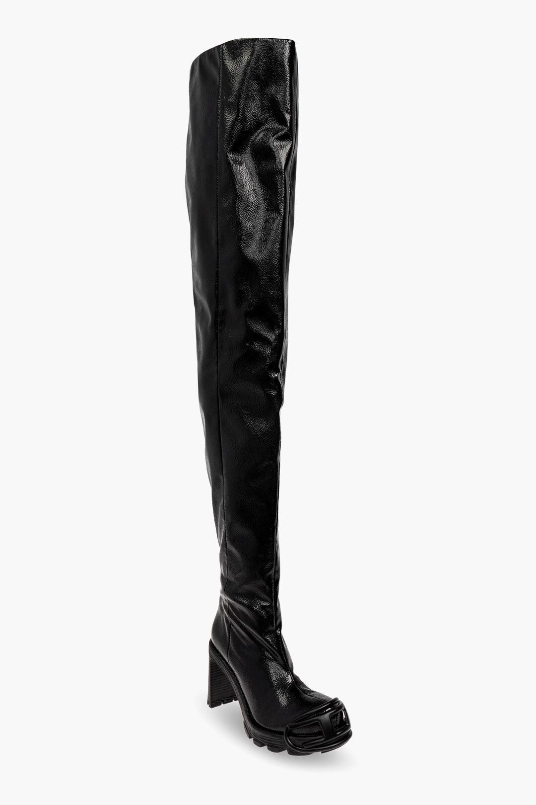 Diesel Maxi Boots D-HAMMER Vegan Leather With 10cm Embossed Monogram Size US 7 / IT 37 - 1 Thumbnail
