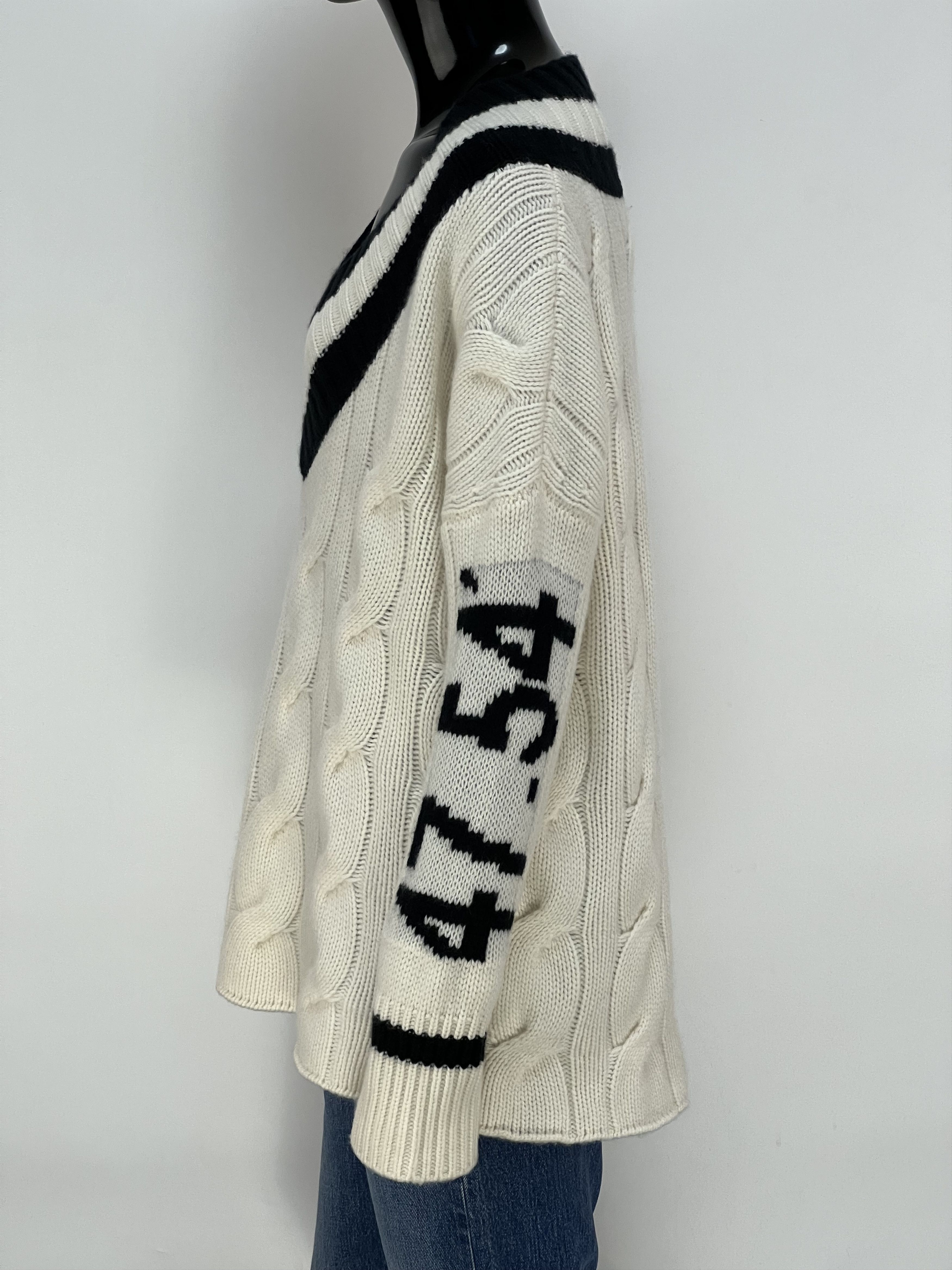 Autumn Cashmere Kujten 100% Cashmere Cable Knit V-Neck Sweater Oversized Size M / US 6-8 / IT 42-44 - 2 Thumbnail