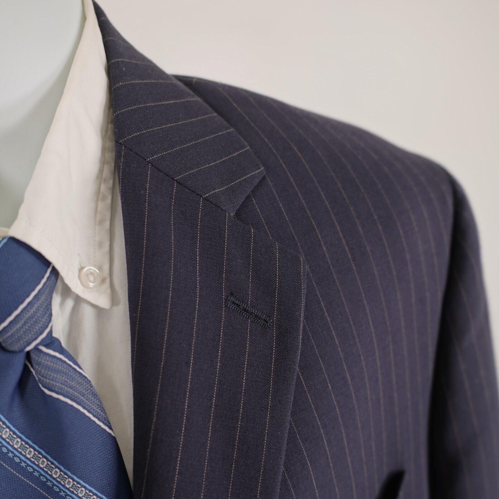 Stafford Stafford Super 100s Wool Blue Striped 2 Piece Suit 44R 37/33 Size 44R - 5 Thumbnail