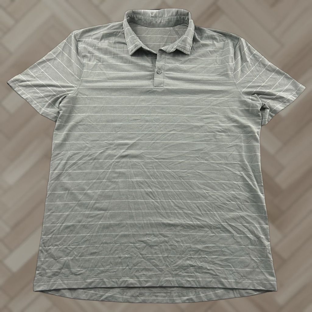 Vintage Lululemon Striped Short Sleeve Button Front Polo Shirt Men's Large Gray Size US L / EU 52-54 / 3 - 1 Thumbnail