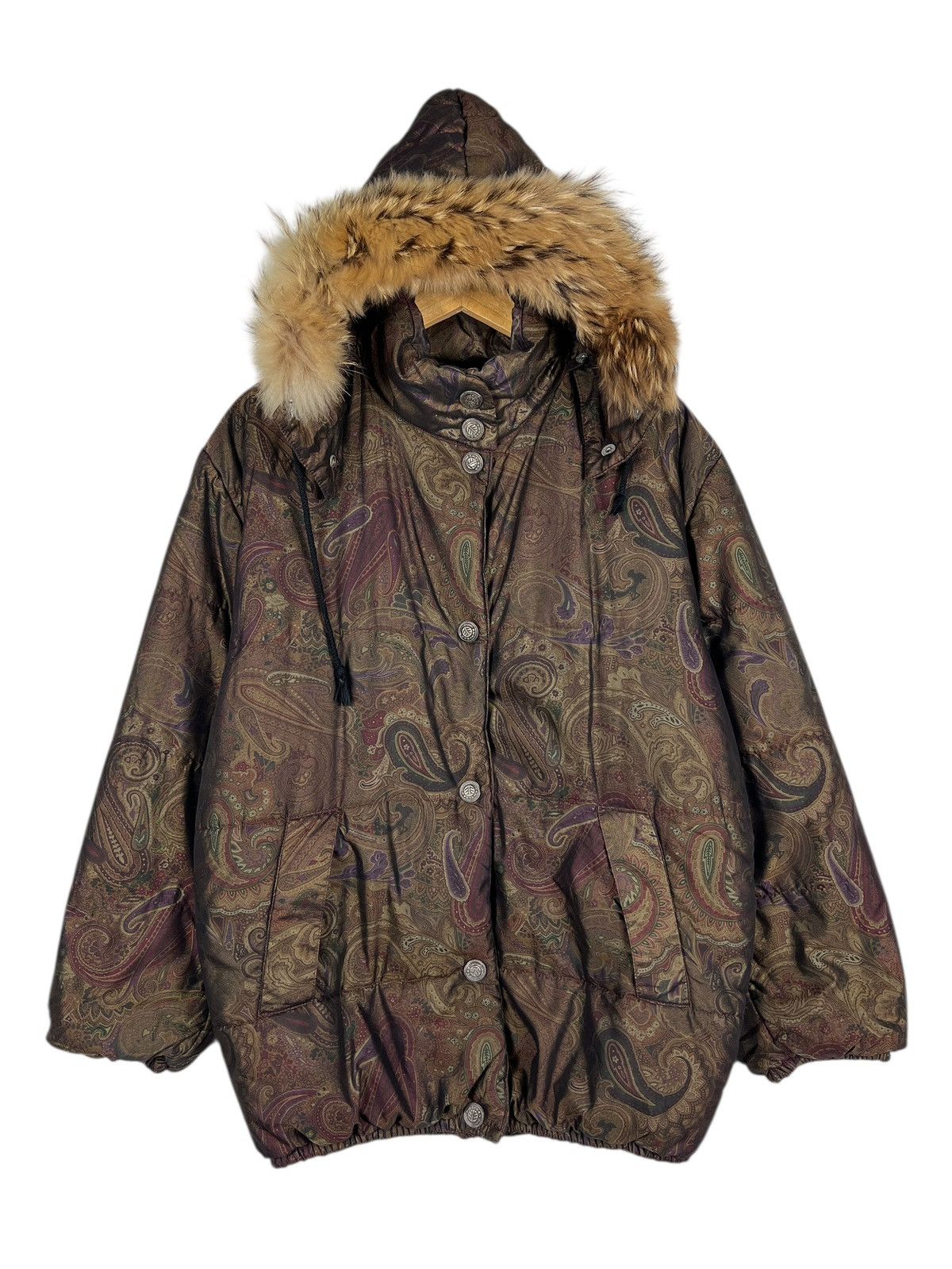 Artisan Outfitters 🔥Artisan Fur Trim Paisley Light Puffer Jacket Made In Italy Size M / US 6-8 / IT 42-44 - 1 Thumbnail