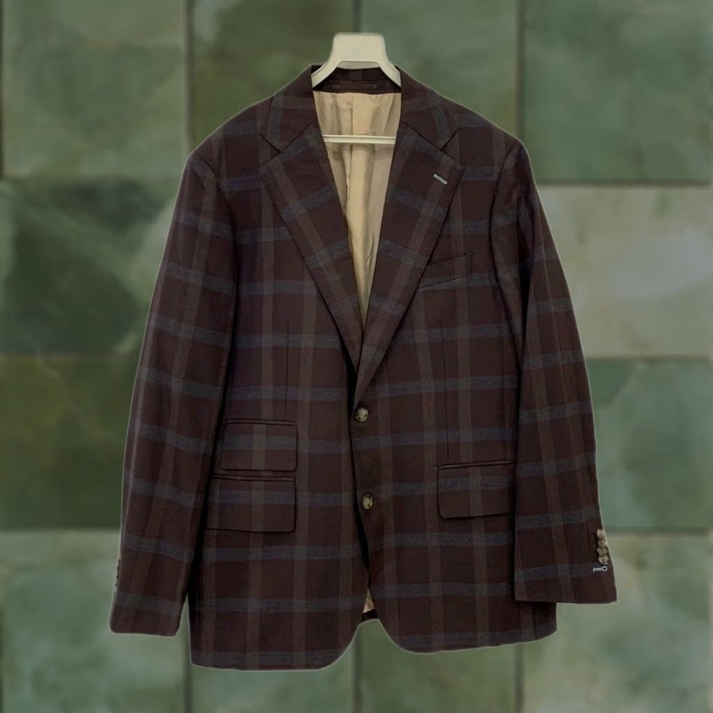 Vintage Atelier Munro Harry Rosen Sport Coat Blazer Plaid Wool Brown Blue 42 Regular Men Size 42R - 1 Thumbnail