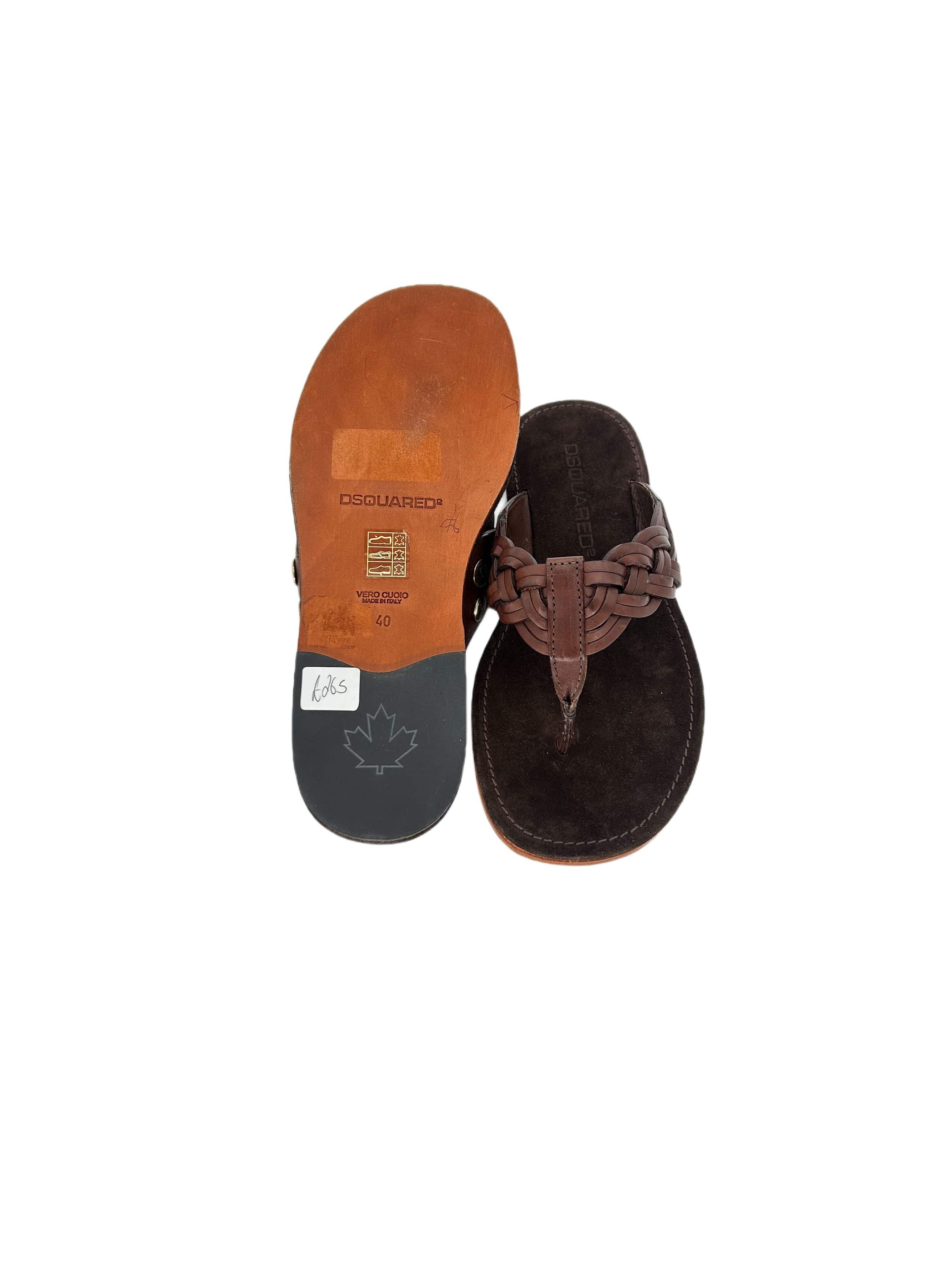 Dsquared2 DSQ2 Brown Woven Leather 'Thong' Sandal Size US 7 / EU 40 - 5 Thumbnail