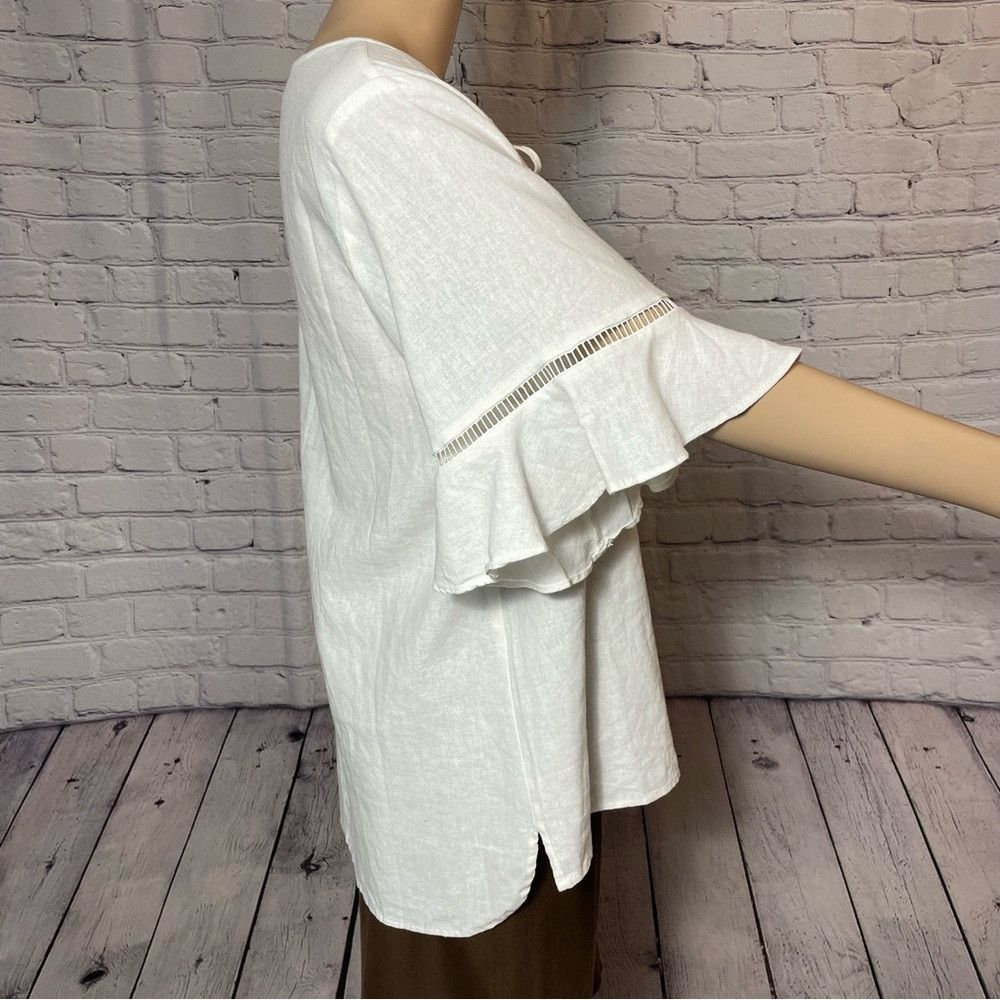 Ellen Tracy NWT New $89 Ellen Tracy Tie Neck Linen Blend White Top Size Size M / US 6-8 / IT 42-44 - 4 Thumbnail