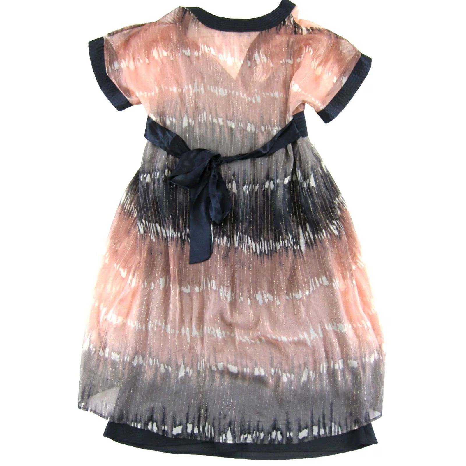 Bcbgmaxazria BCBGMAXAZRIA Silk Sheer Lined Metallic Pink Black Tie Dye V-Neck Dress Large Size L / US 10 / IT 46 - 2 Thumbnail