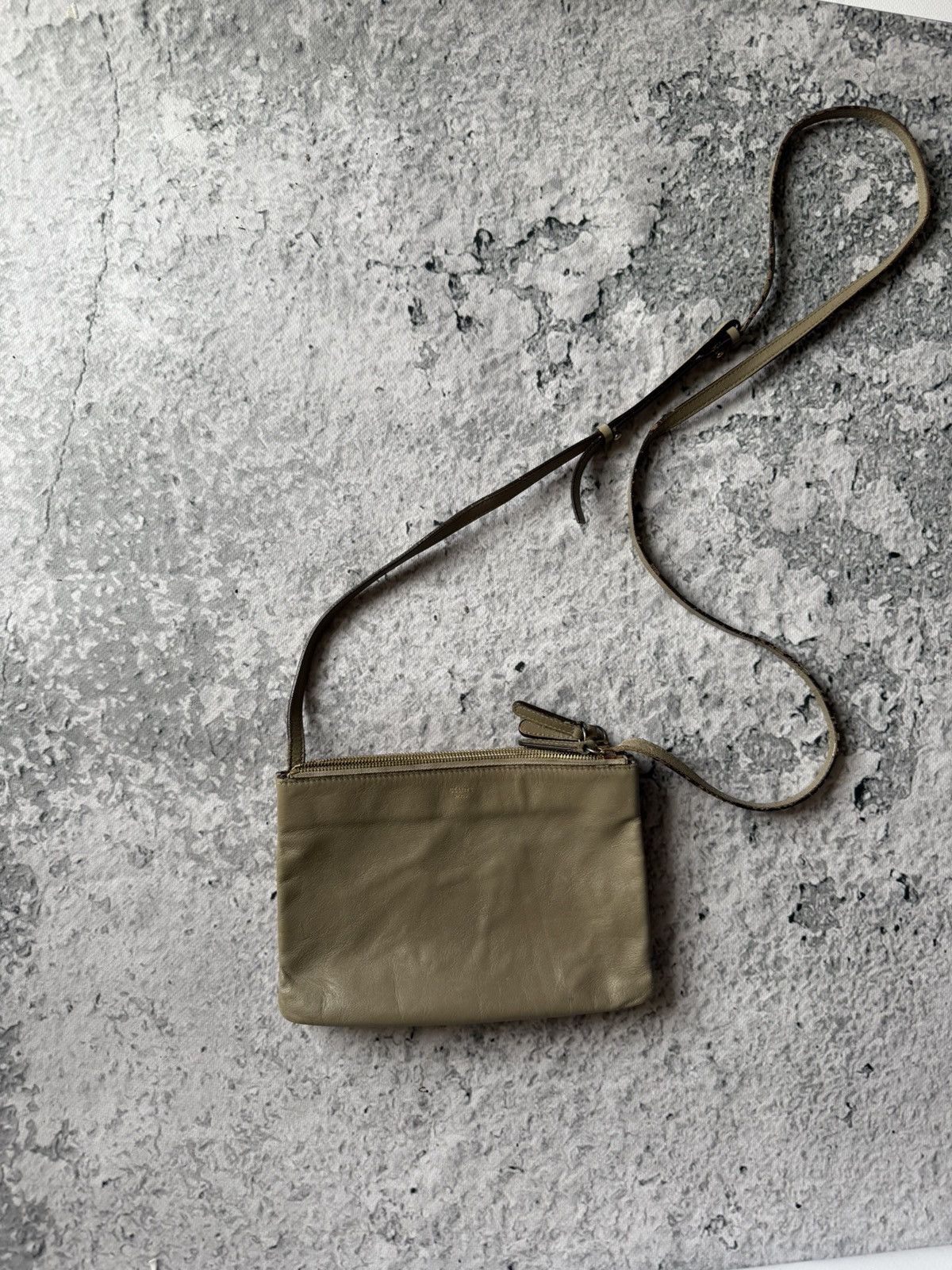 Celine Trio Shoulder Bag Leather in Beige, Women's