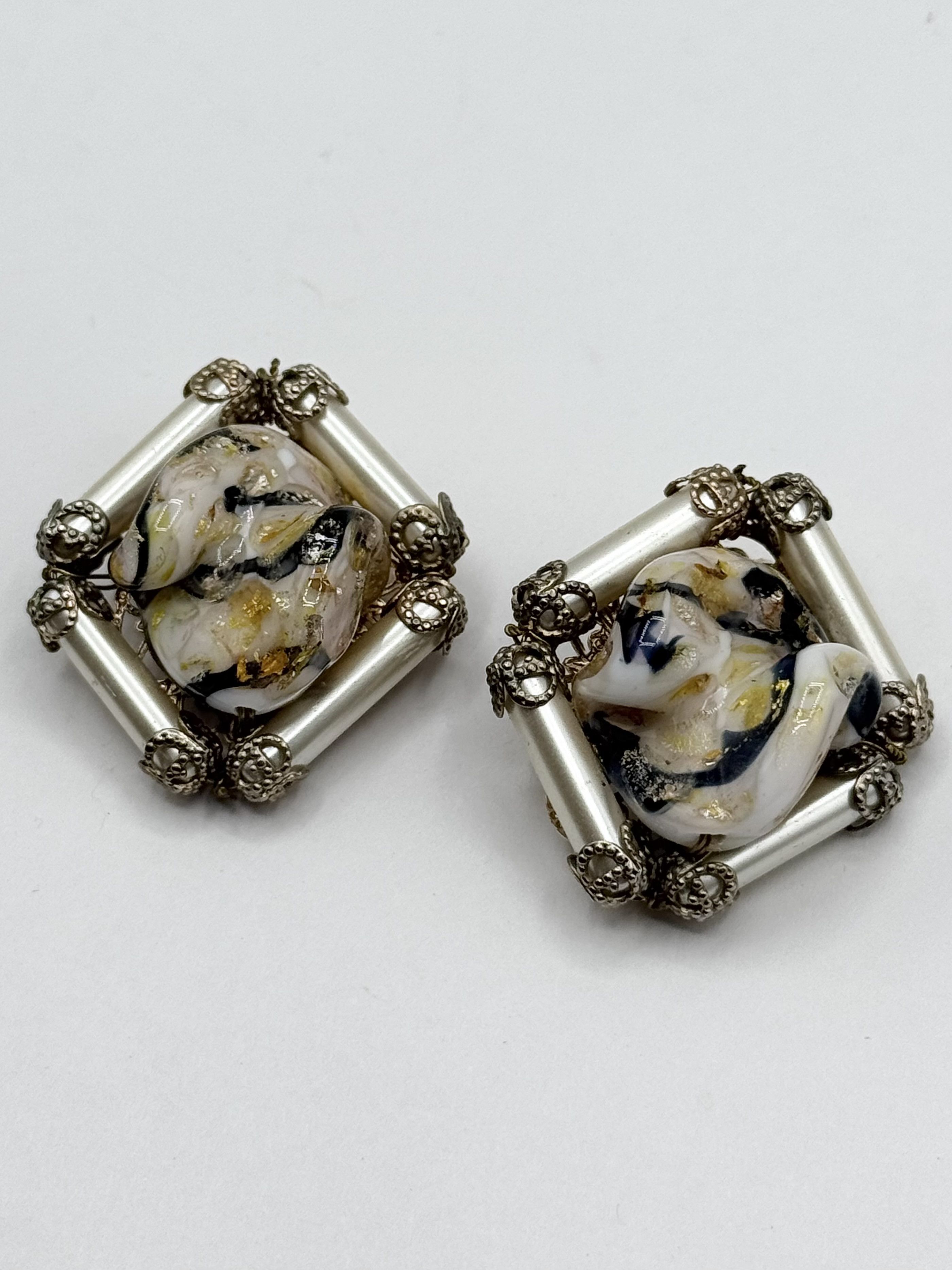Vintage Vintage art glass filigree hand beaded earrings Size ONE SIZE - 3 Thumbnail