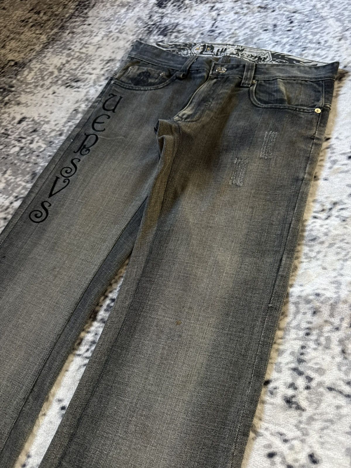 Japanese Brand ✝️ Embroidered Gothic Cross Gray Wash Jeans Pepe Brand Size US 32 / EU 48 - 18 Thumbnail