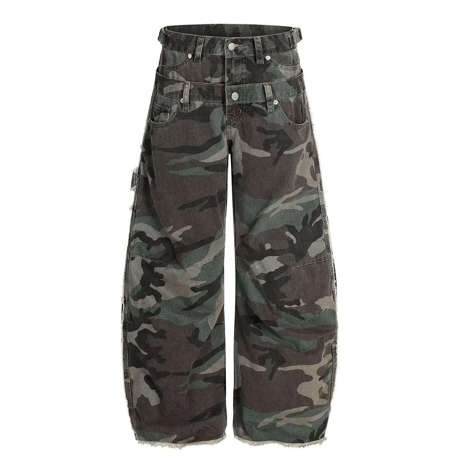 Other Double Waist Camo Wide Leg Cargo Pants, Stacked Flared Pants Size US 28 / EU 44 - 1 Thumbnail