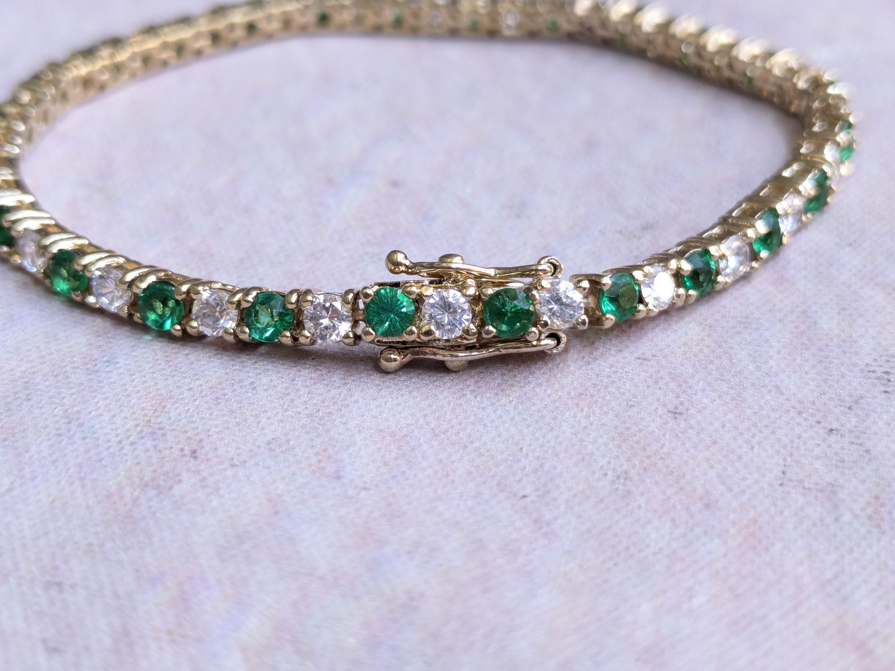 Jewelry Sterling Silver Tennis Bracelet Green Clear CZ Round 7.25 Size ONE SIZE - 5 Thumbnail