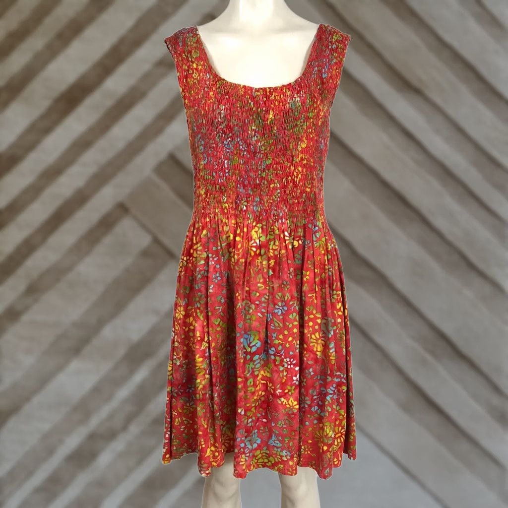 Vintage GO FISH Women's M Red Sleeveless Round Neck Stretch Top Fit & Flare Sundress Size M / US 6-8 / IT 42-44 - 1 Thumbnail