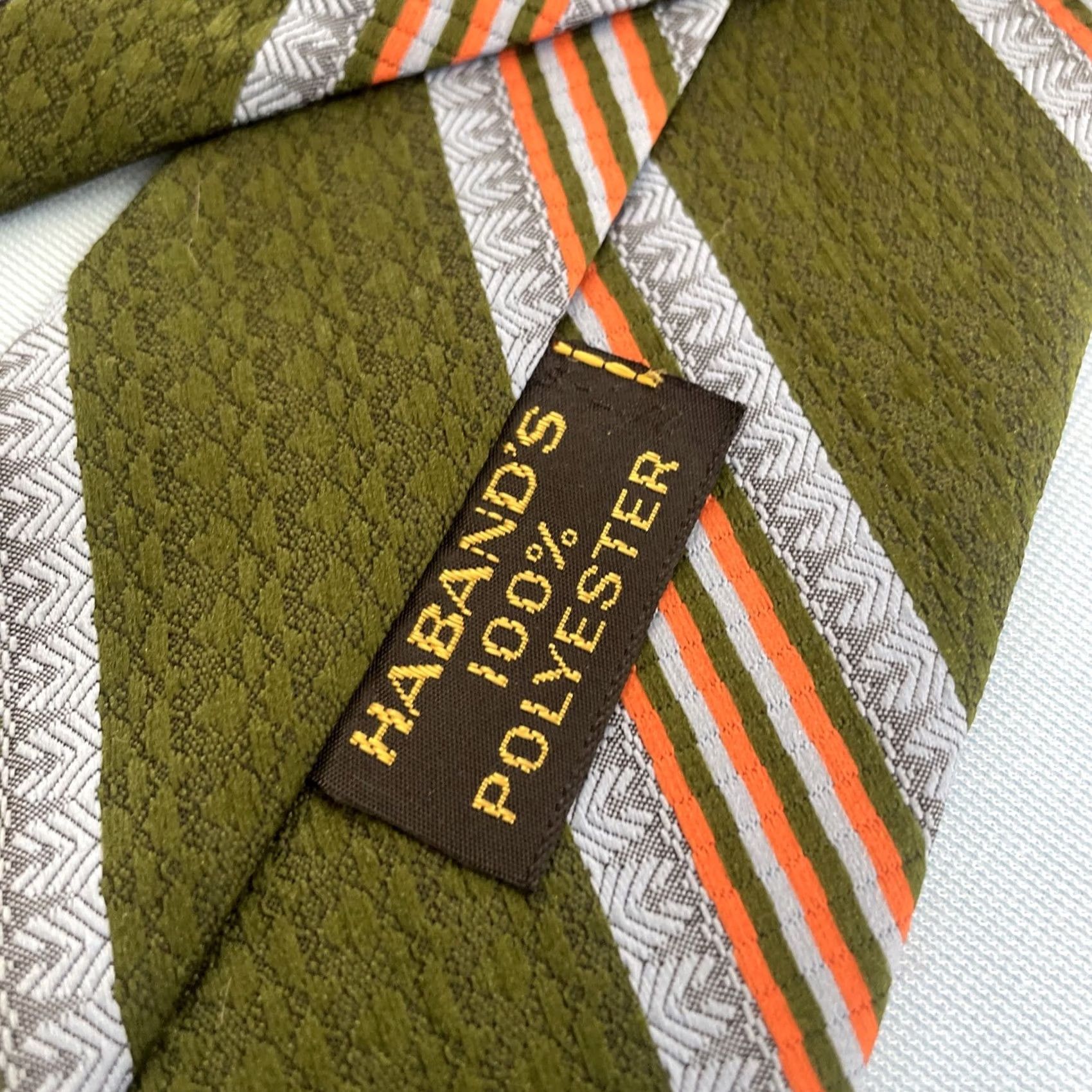 Haband Vtg Haband's Repp Tie Southern Western Rockabilly Necktie Green Orange Gray 3.5x54 Striped, Polyester, Vintage, Designer, Men, One Size Size ONE SIZE - 5 Thumbnail