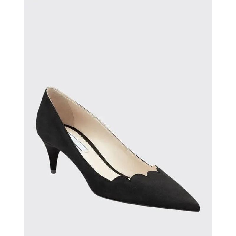Prada Prada Black Suede Scallop Pointed Pumps sz. 39.5 eu Size US 9.5 / IT 39.5 - 8 Thumbnail