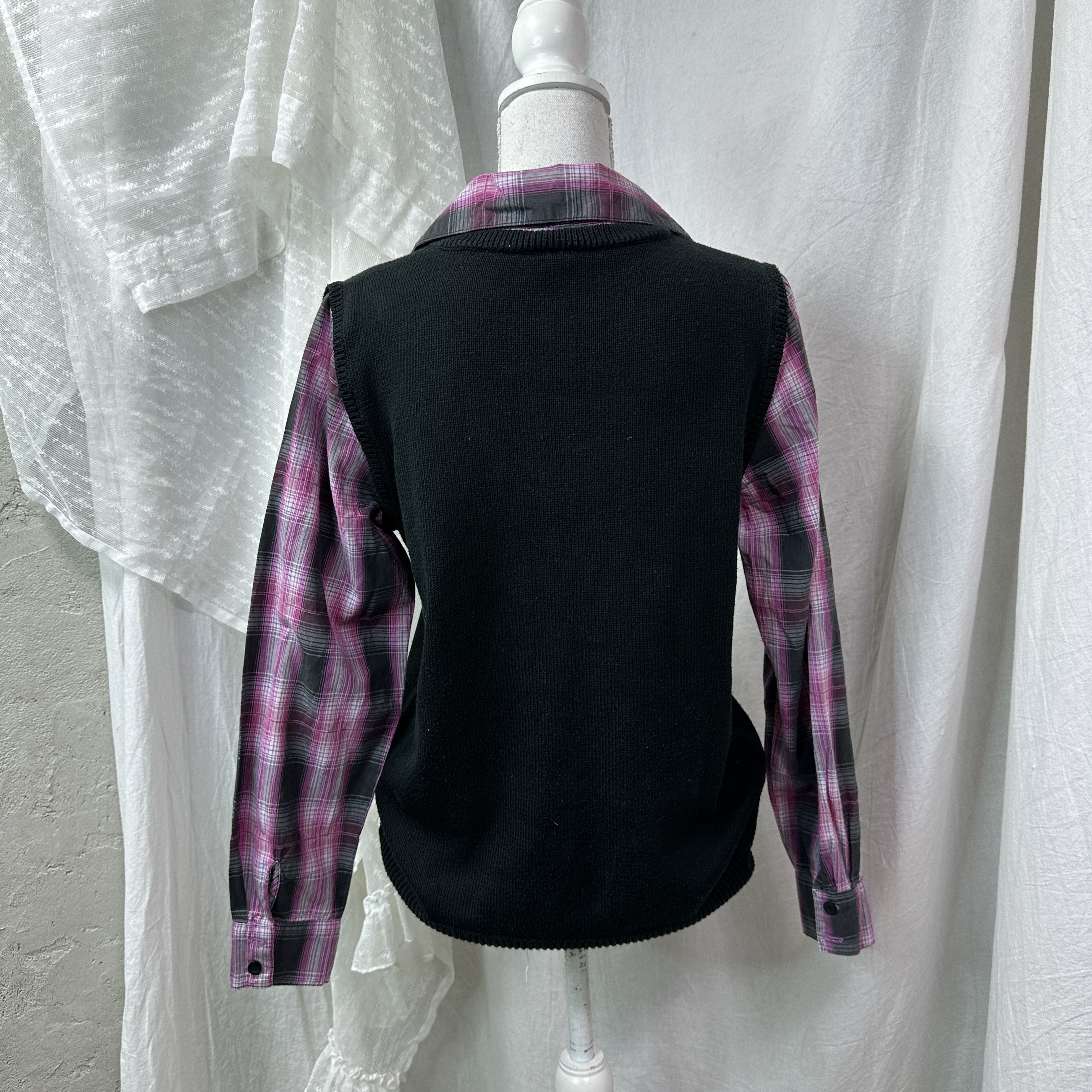 Vintage Vintage Tartan Hybrid School Girl Sweater & Shirt 00s Size M / US 6-8 / IT 42-44 - 6 Thumbnail