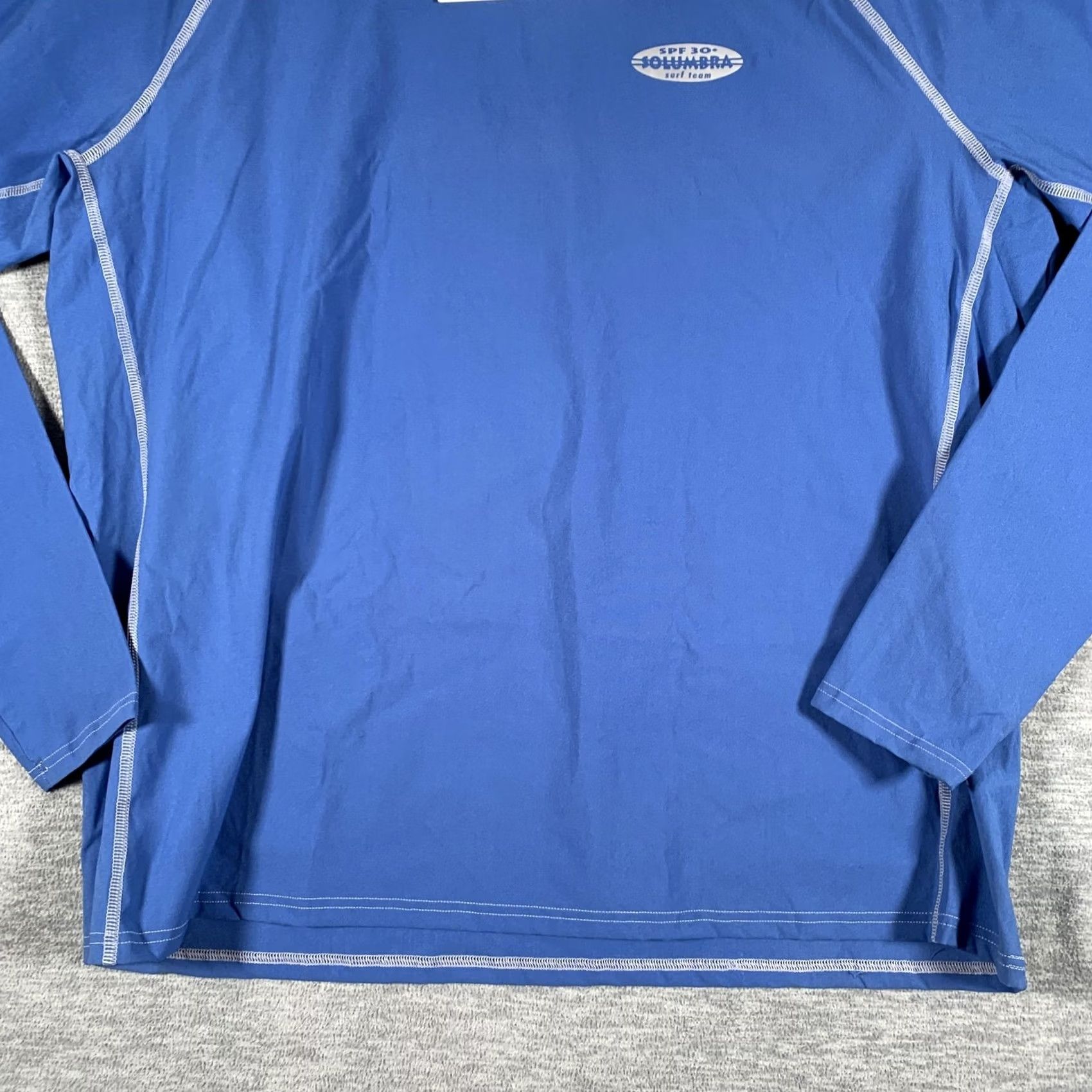 Vintage Solumbra Shirt Mens XL Ocean Blue Mock Neck Long Sleeve SPF 30+ Surf Sun Protection Pullover Raglan Sleeve T-Shirt Nylon Spandex Size US XL / EU 56 / 4 - 3 Thumbnail