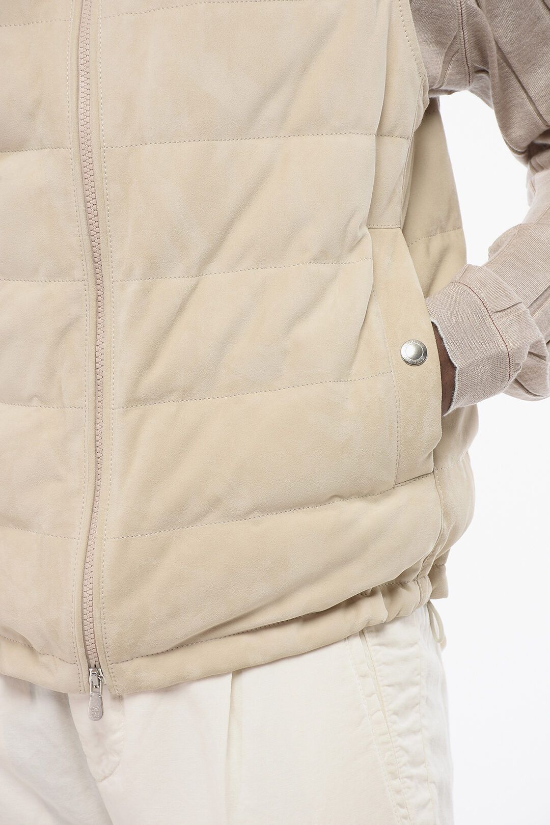 Brunello Cucinelli og1mm0725 Down Padding Suede Vest in Beige Size US XL / EU 56 / 4 - 3 Thumbnail